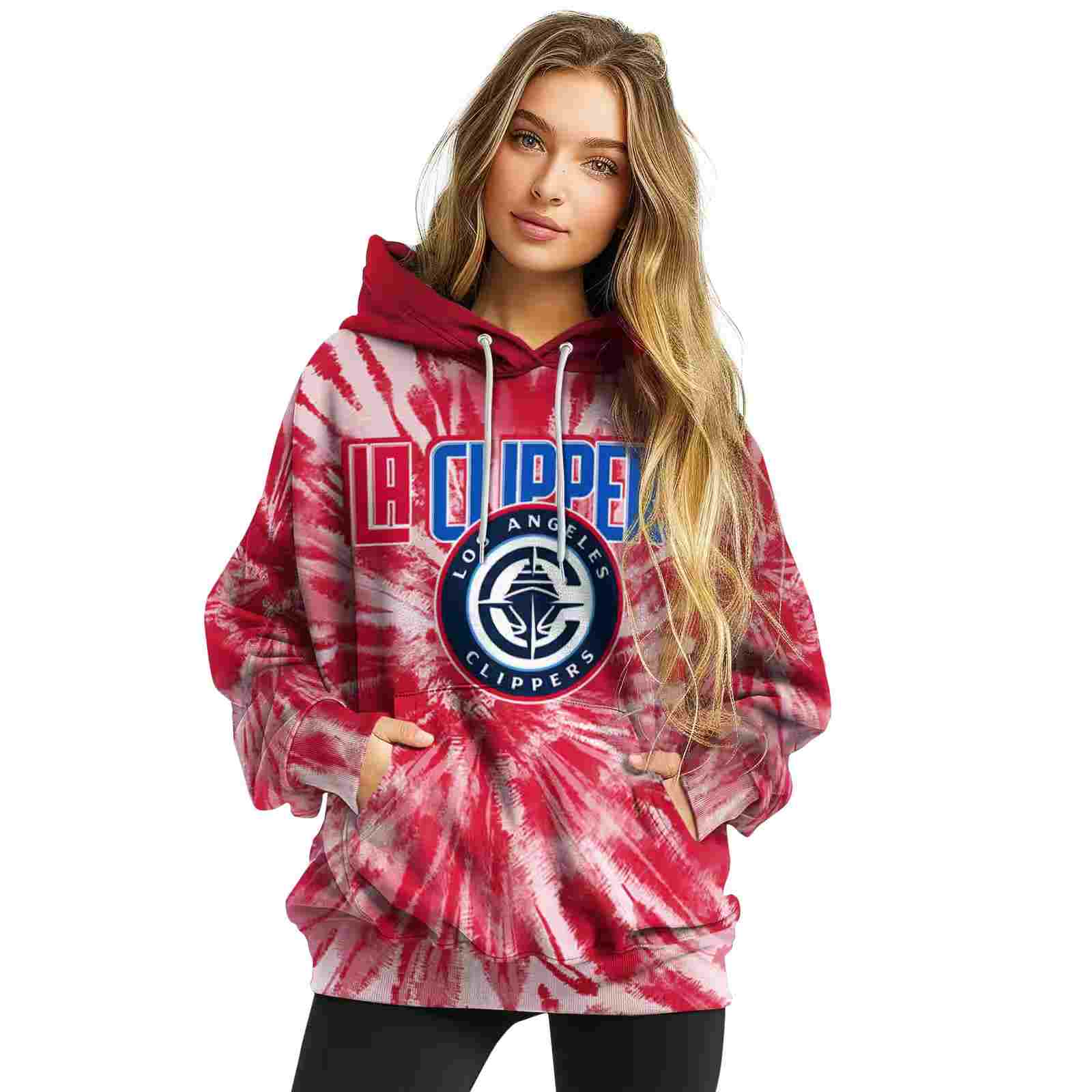 los angeles clippers tie dye pattern red hoodie high quality