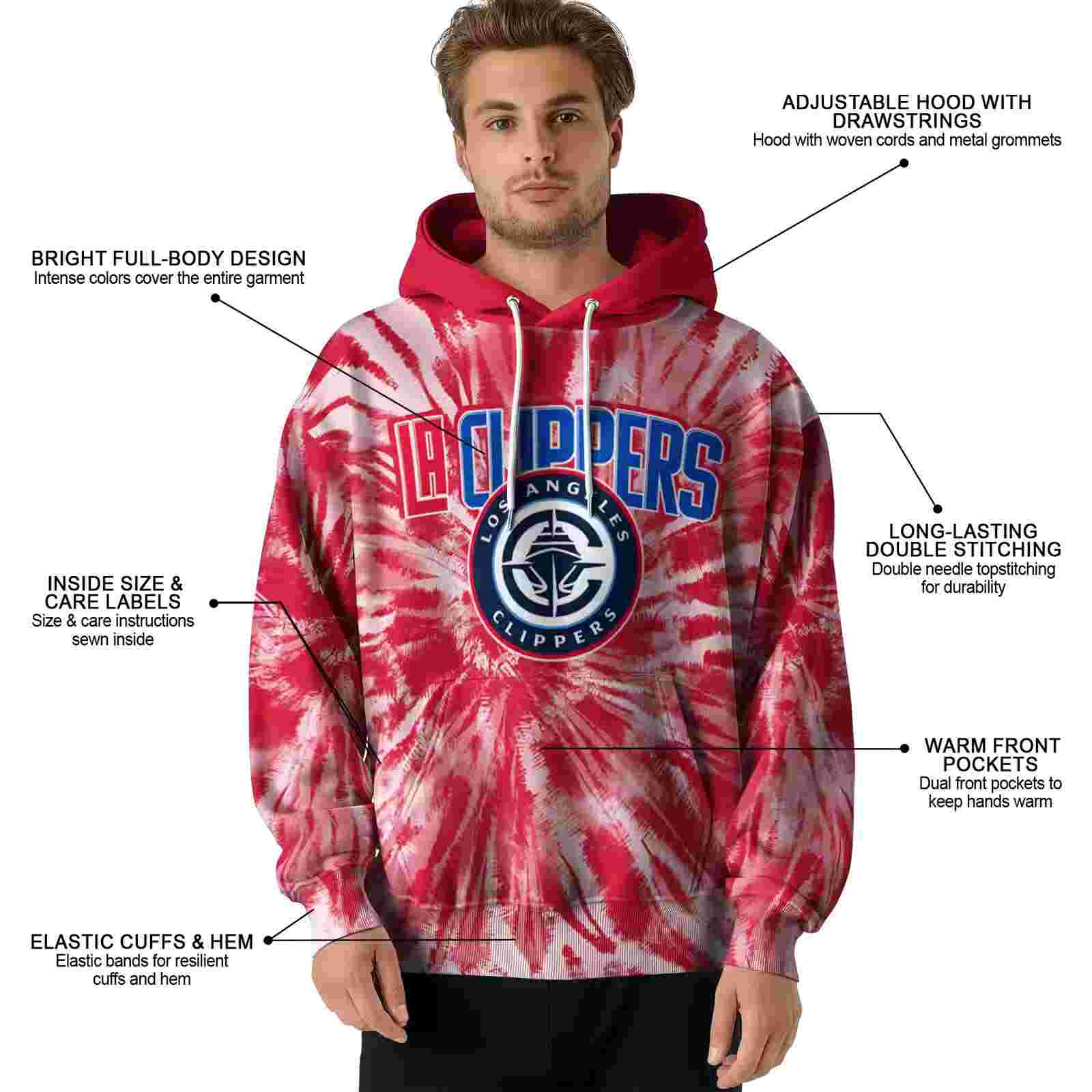 los angeles clippers tie dye pattern red hoodie latest model