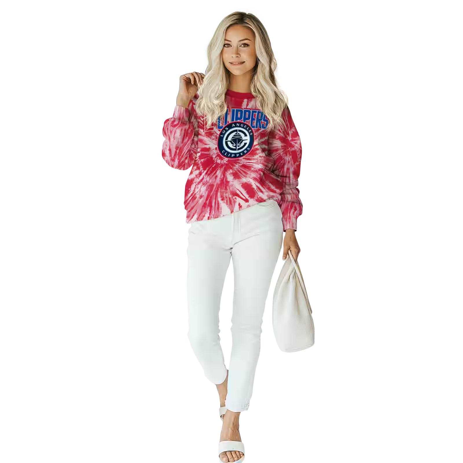 los angeles clippers tie dye pattern red hoodie trendy