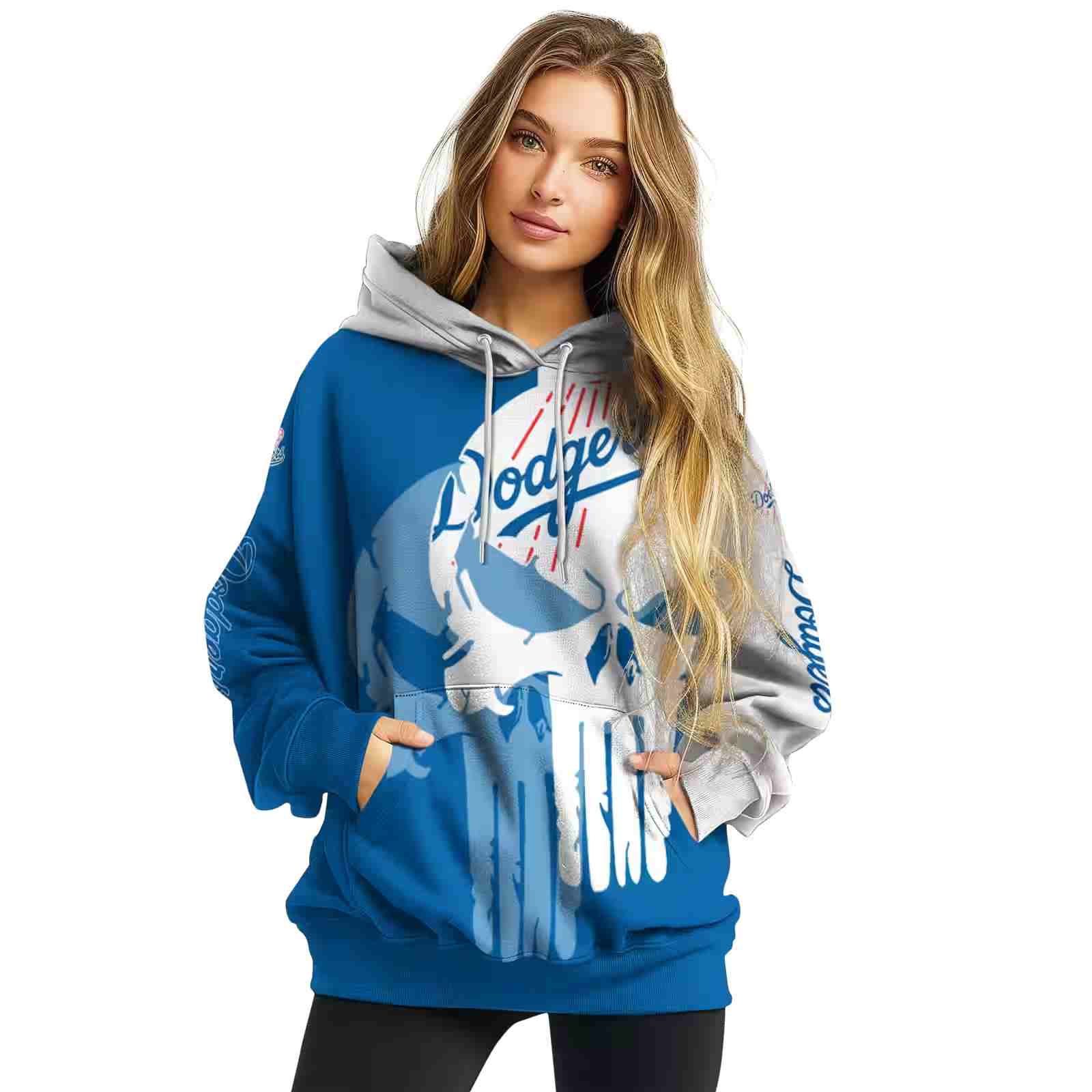 los angeles dodgers graphic punisher blue white hoodie high quality