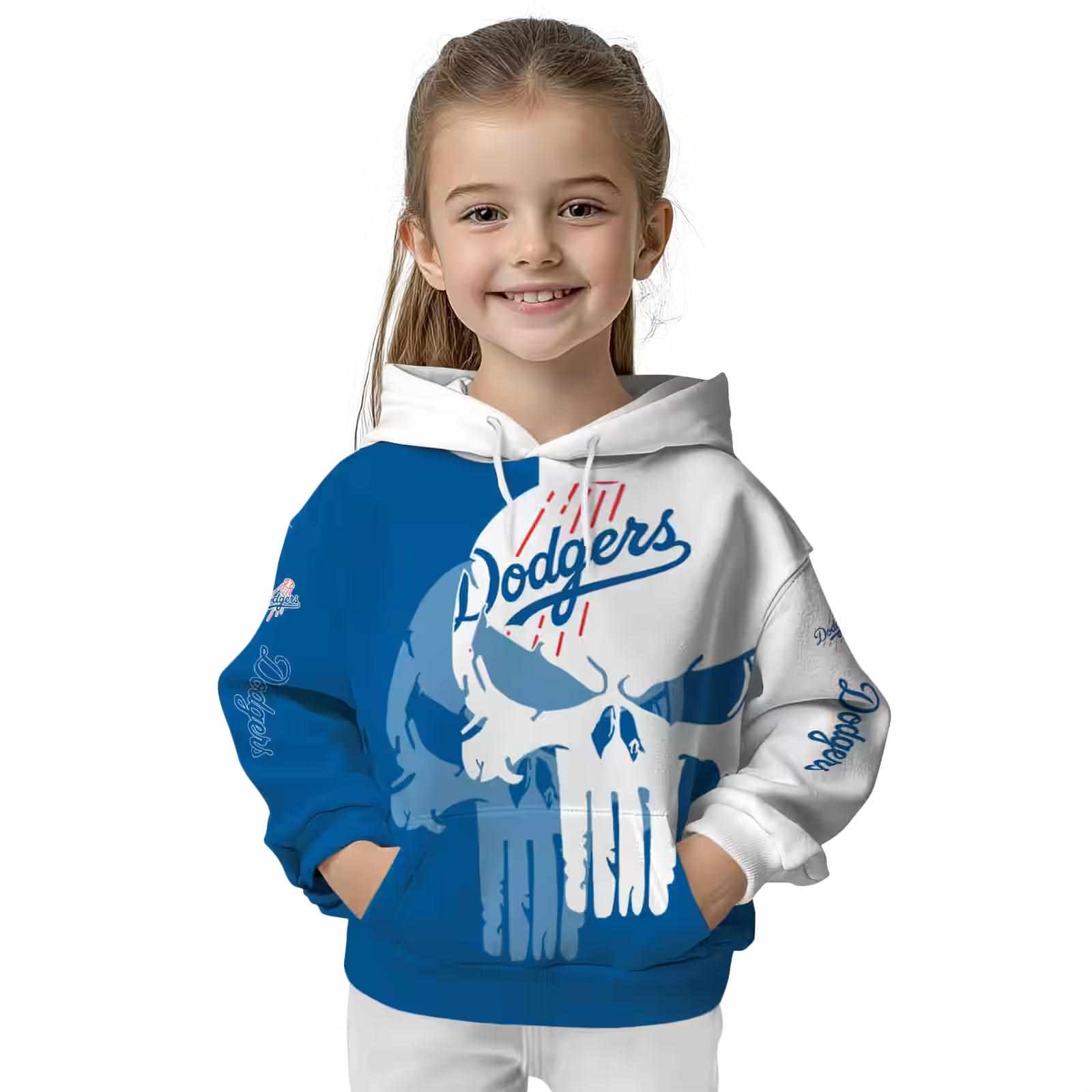 los angeles dodgers graphic punisher blue white hoodie top rated