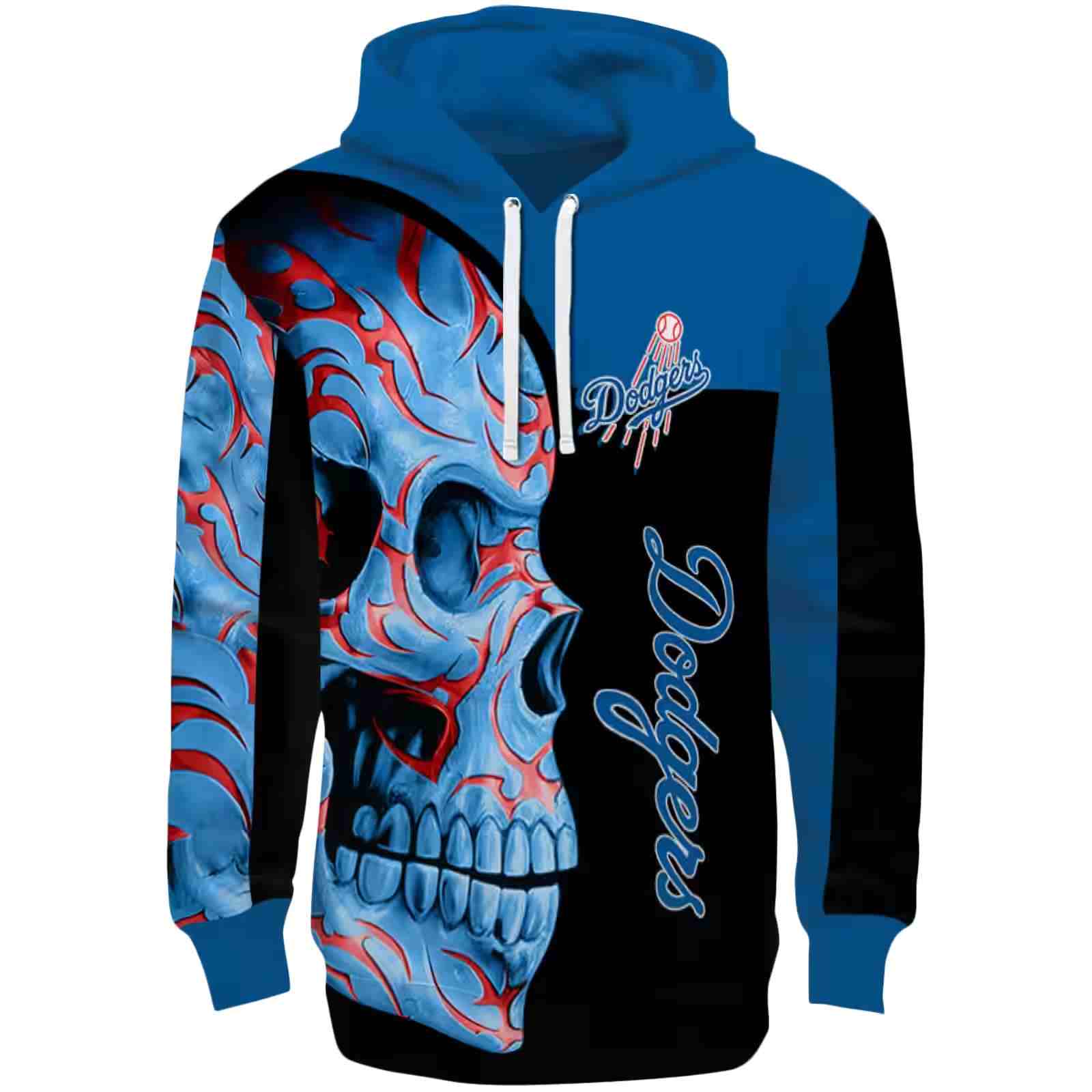 Los Angeles Dodgers Skull Motif Blue Black Hoodie