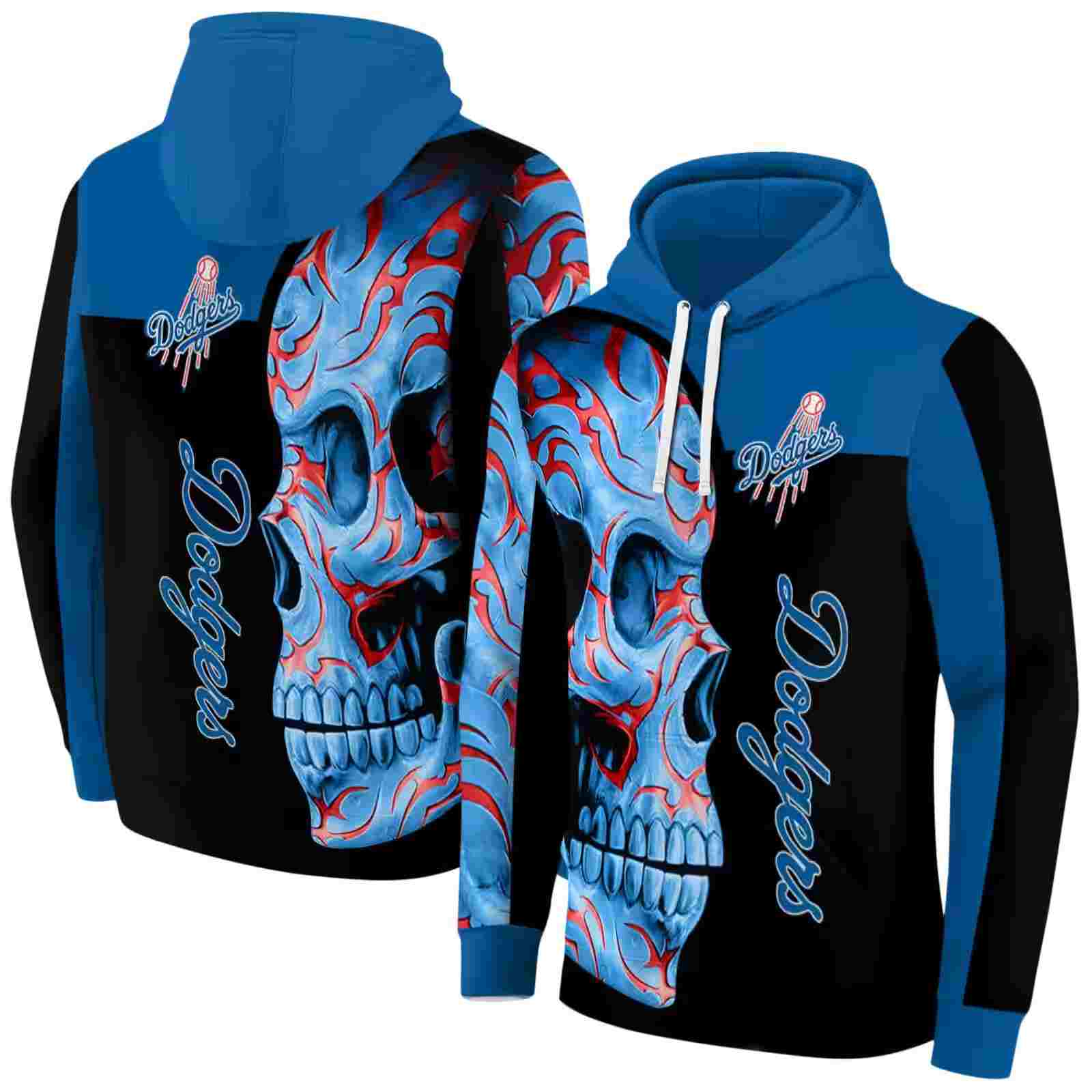 los angeles dodgers skull motif blue black hoodie fashion forward