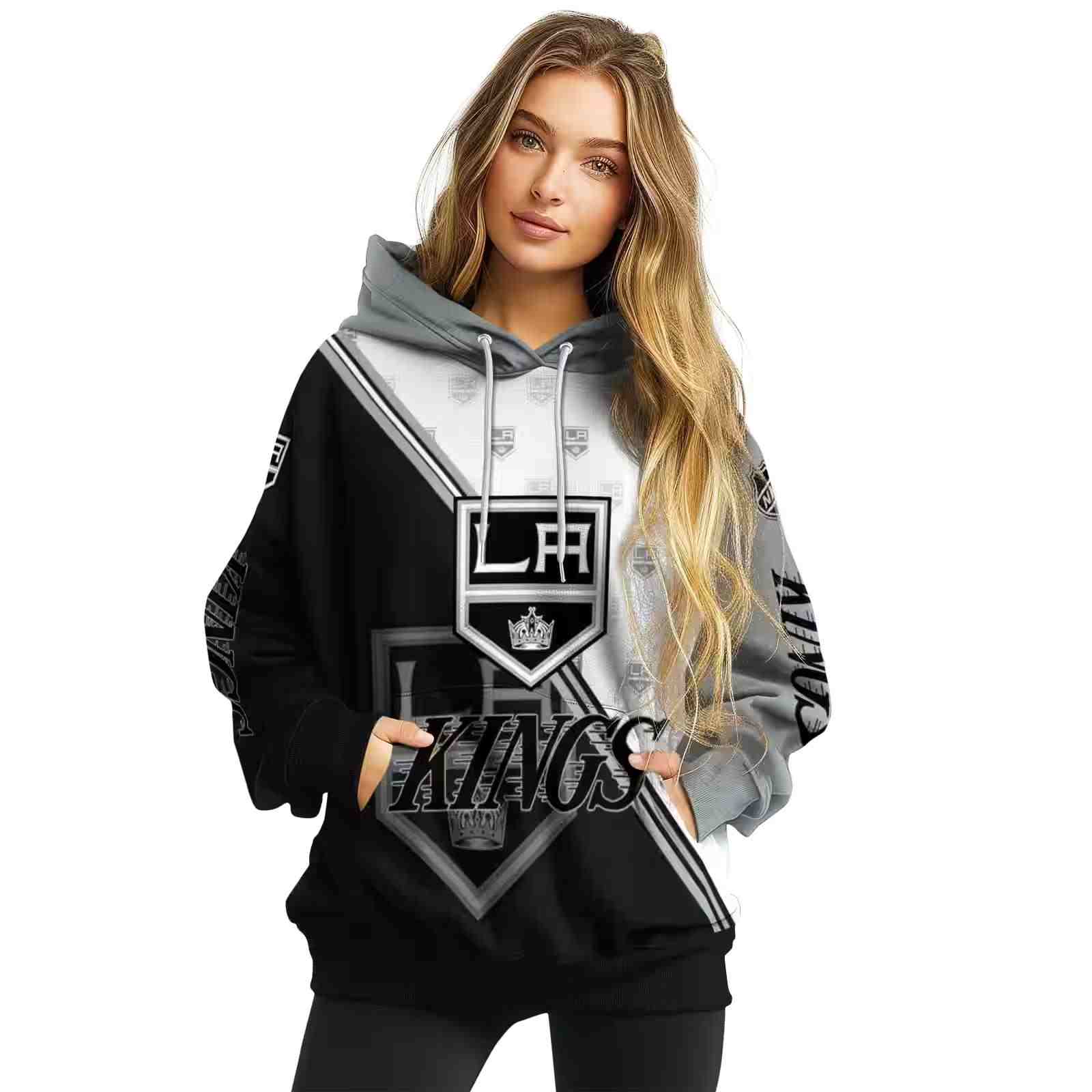 los angeles kings diagonal stripe black white hoodie high quality