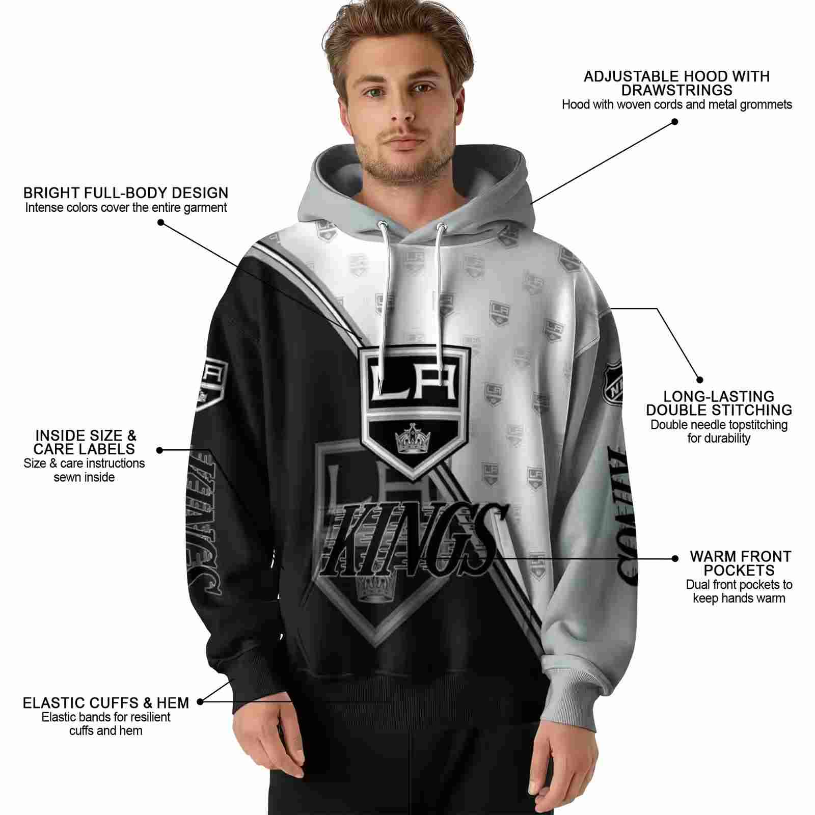 los angeles kings diagonal stripe black white hoodie latest model