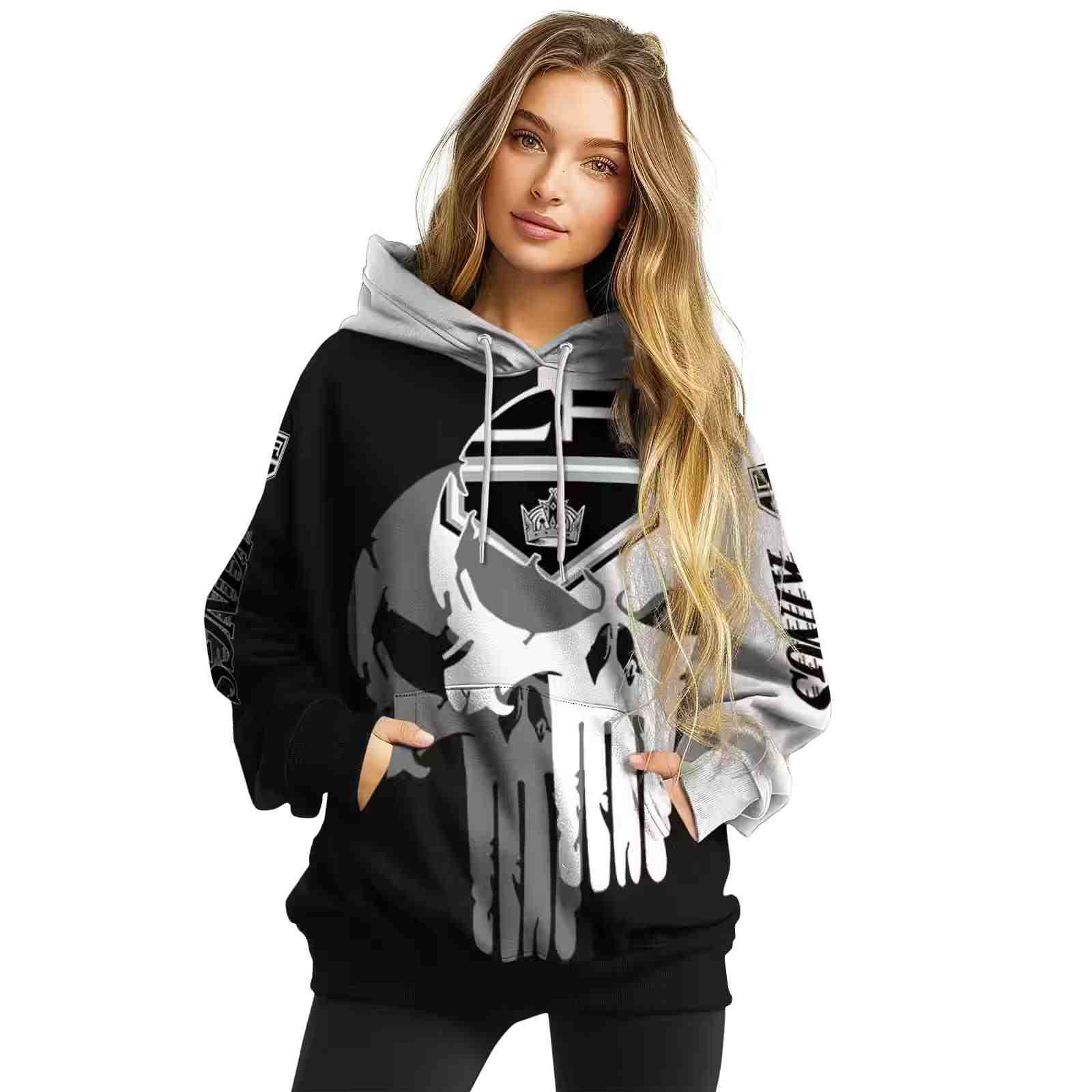 los angeles kings graphic punisher black white hoodie high quality