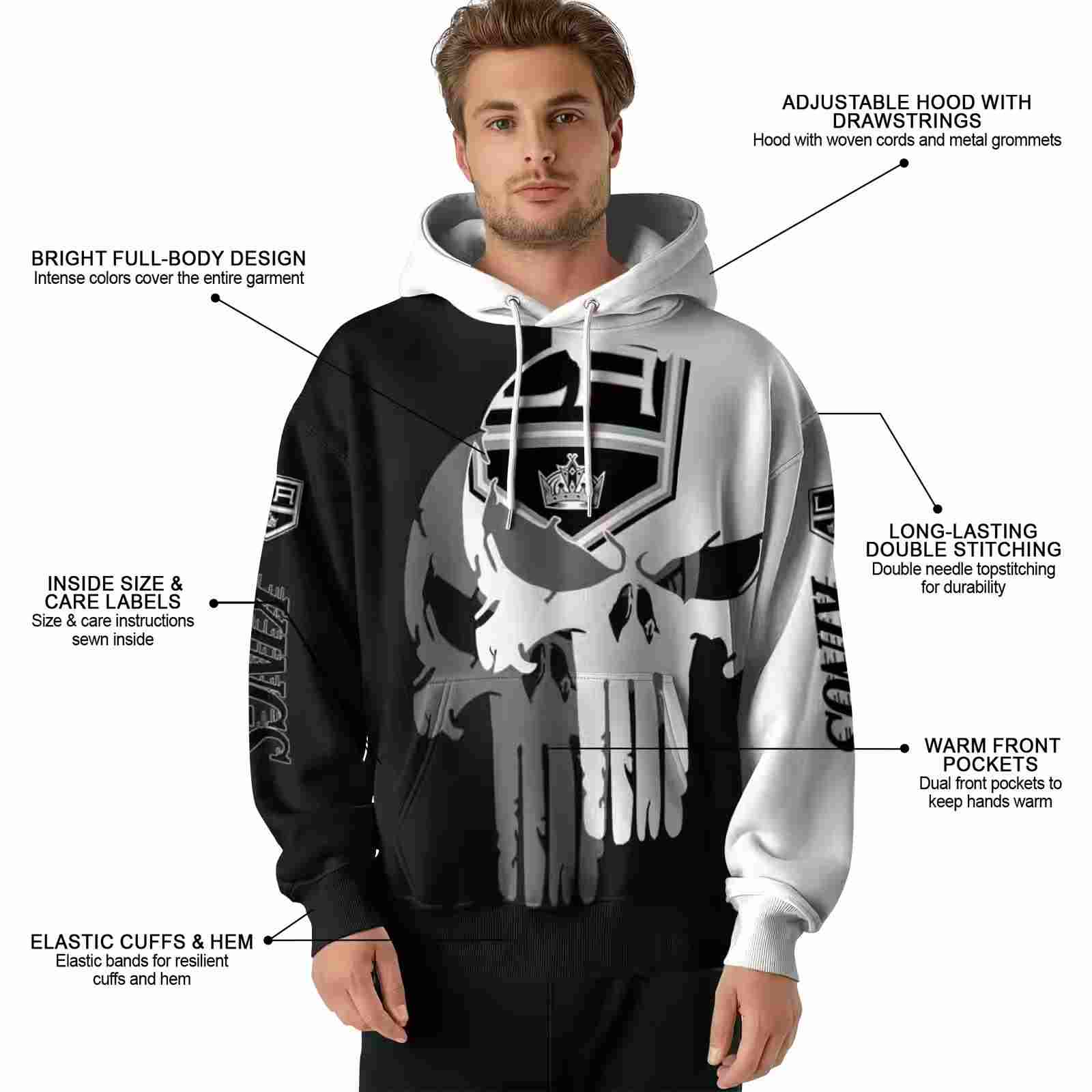 los angeles kings graphic punisher black white hoodie latest model