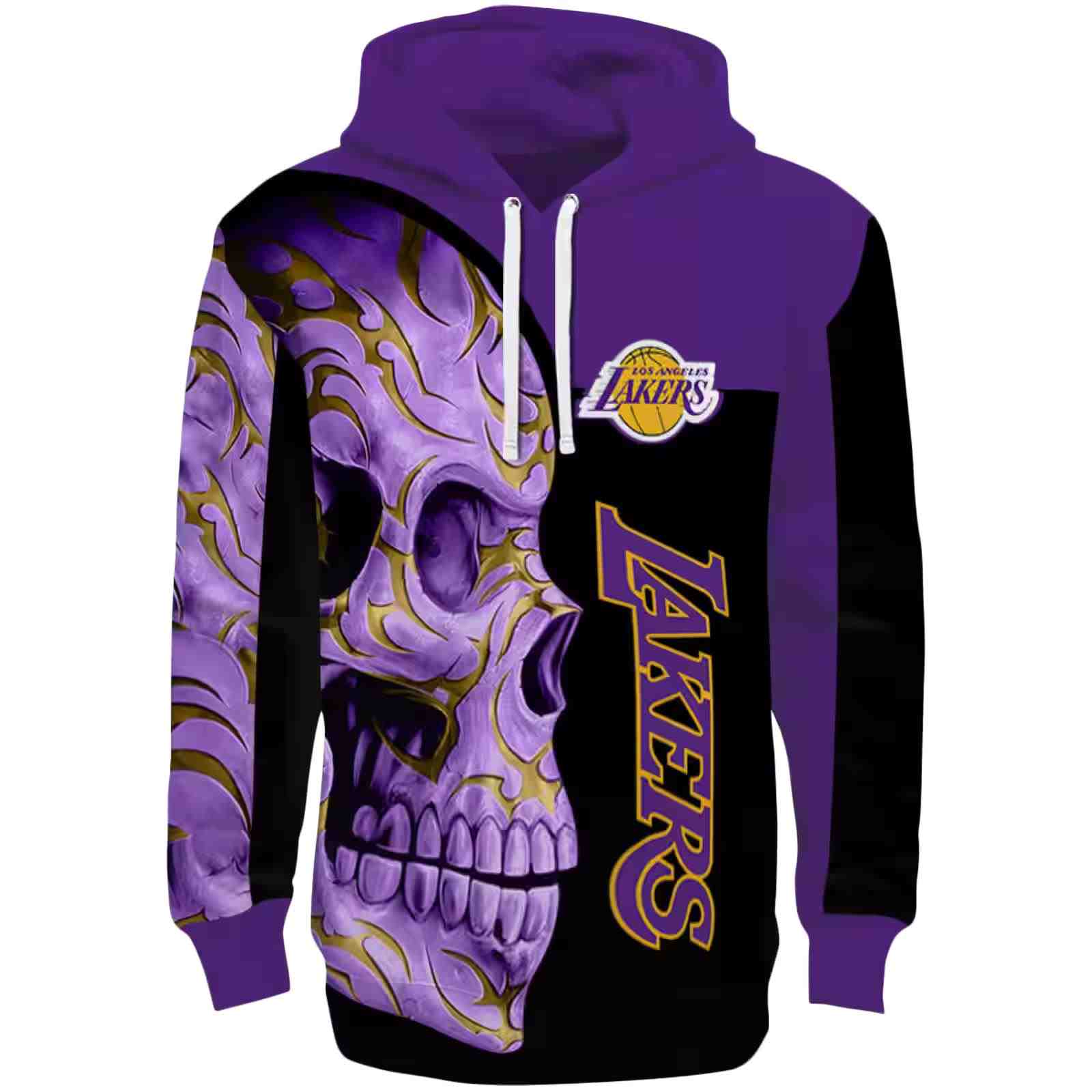 Los Angeles Lakers Skull Motif Purple Black Hoodie