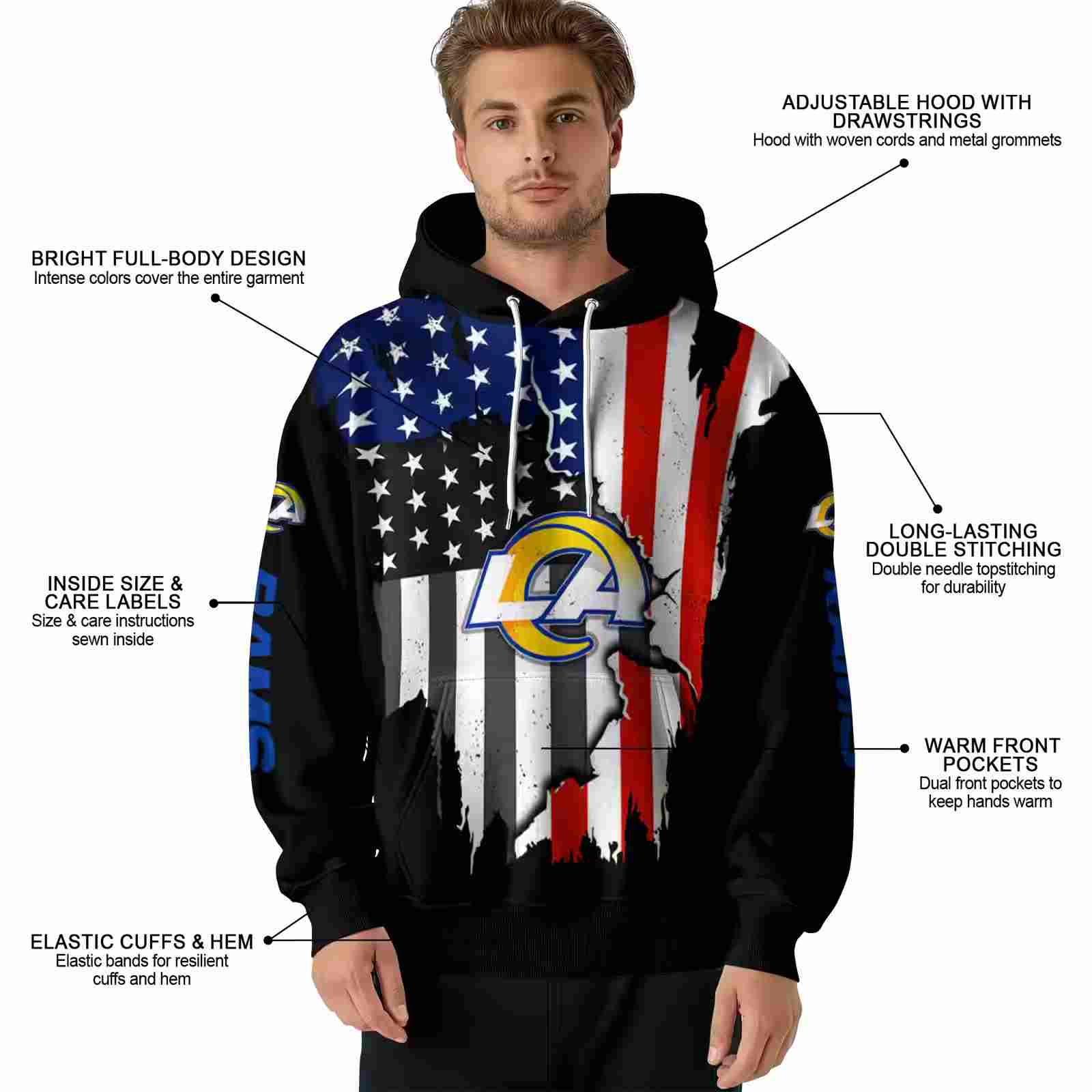 los angeles rams american pride black hoodie latest model