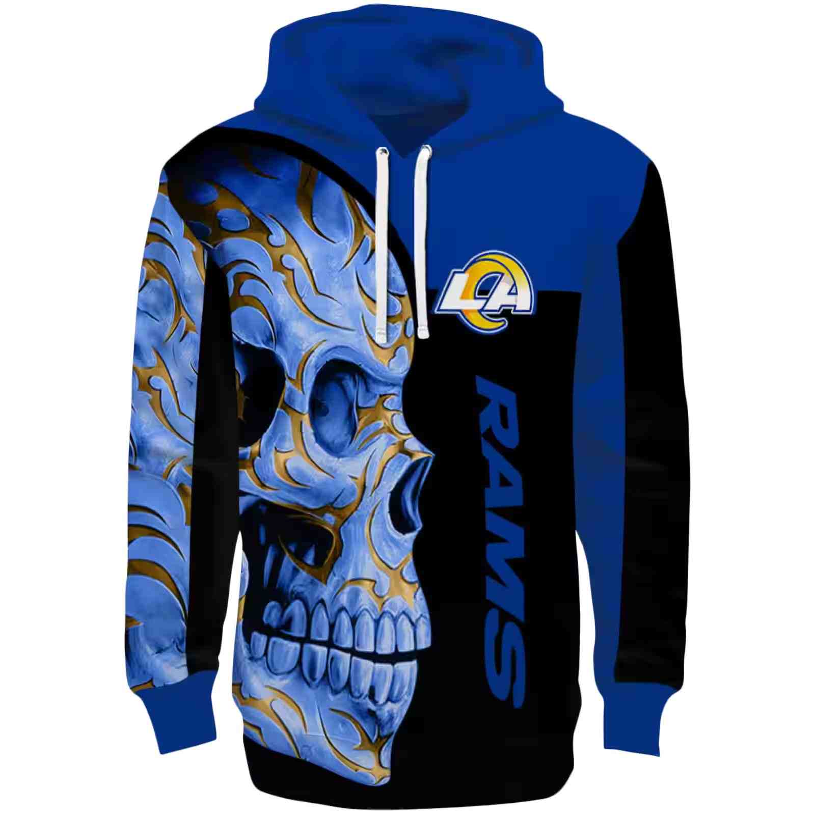 Los Angeles Rams Skull Motif Blue Black Hoodie