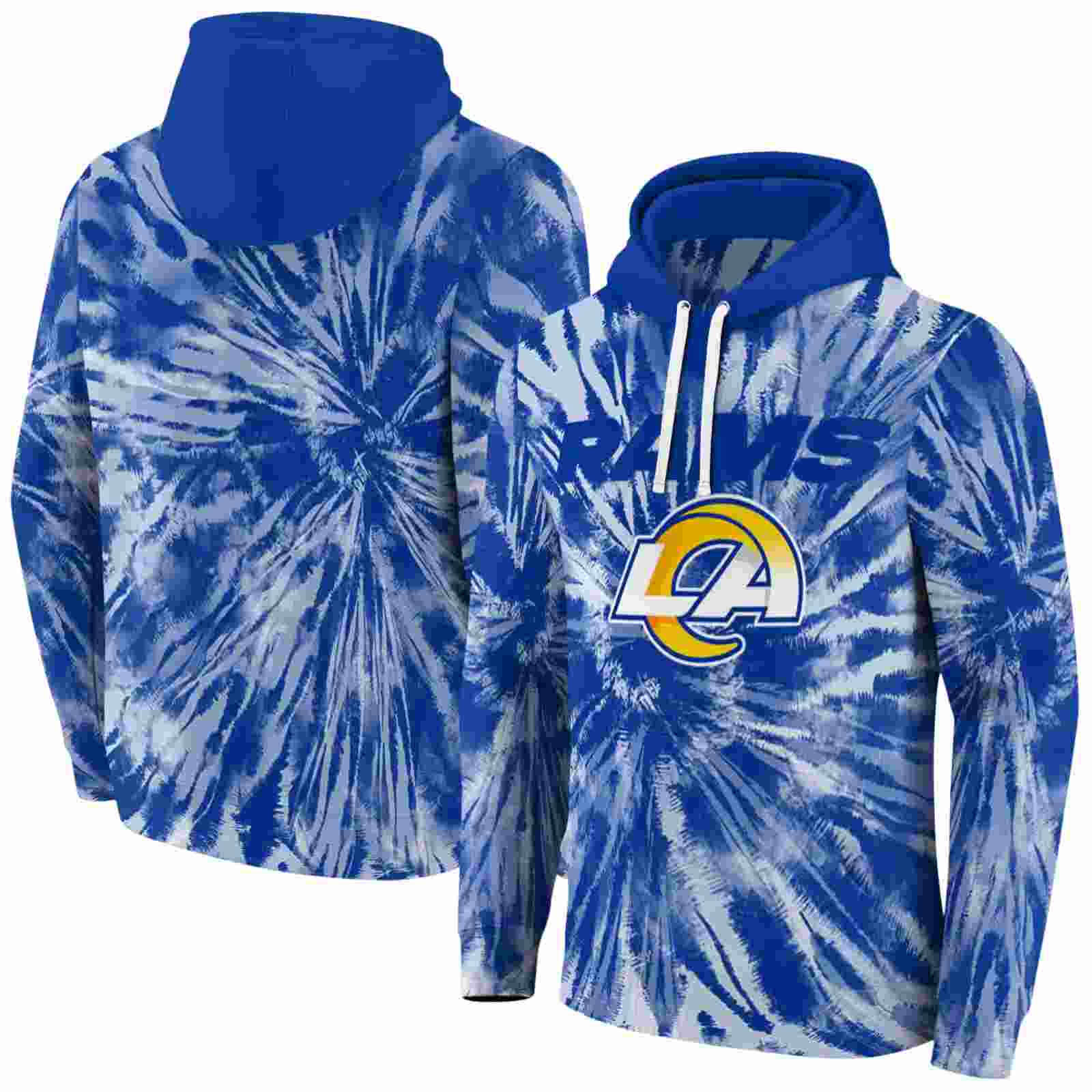 los angeles rams tie dye pattern blue hoodie fashion forward