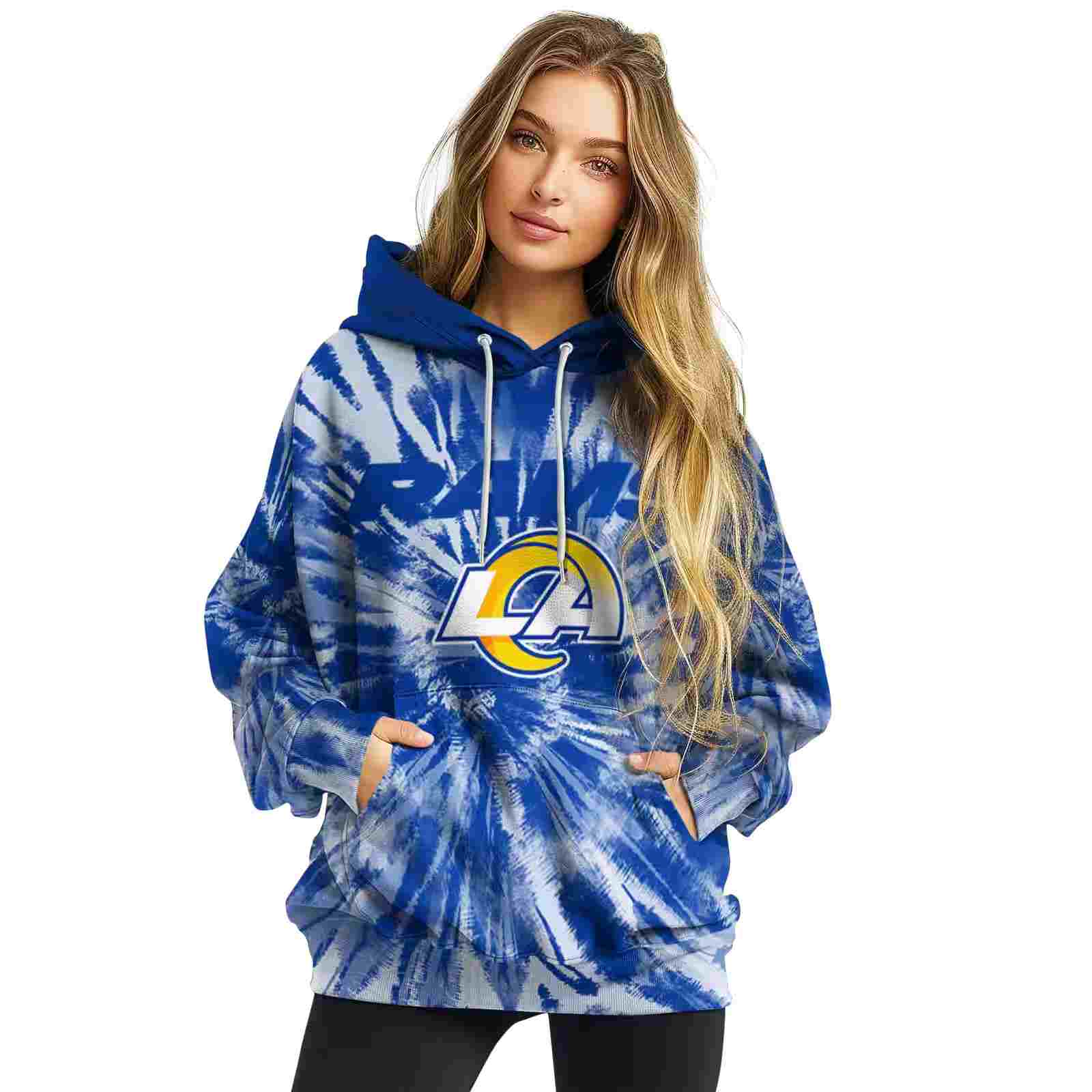 los angeles rams tie dye pattern blue hoodie high quality