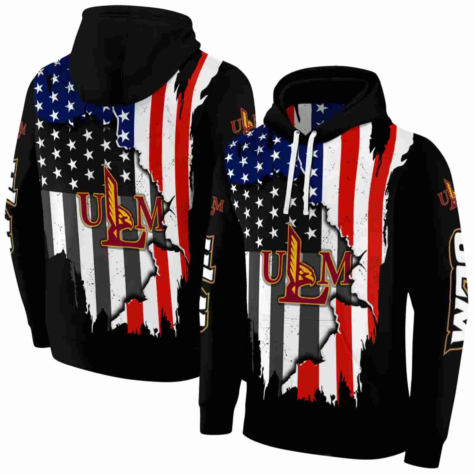louisiana monroe warhawks american pride black hoodie fashion forward