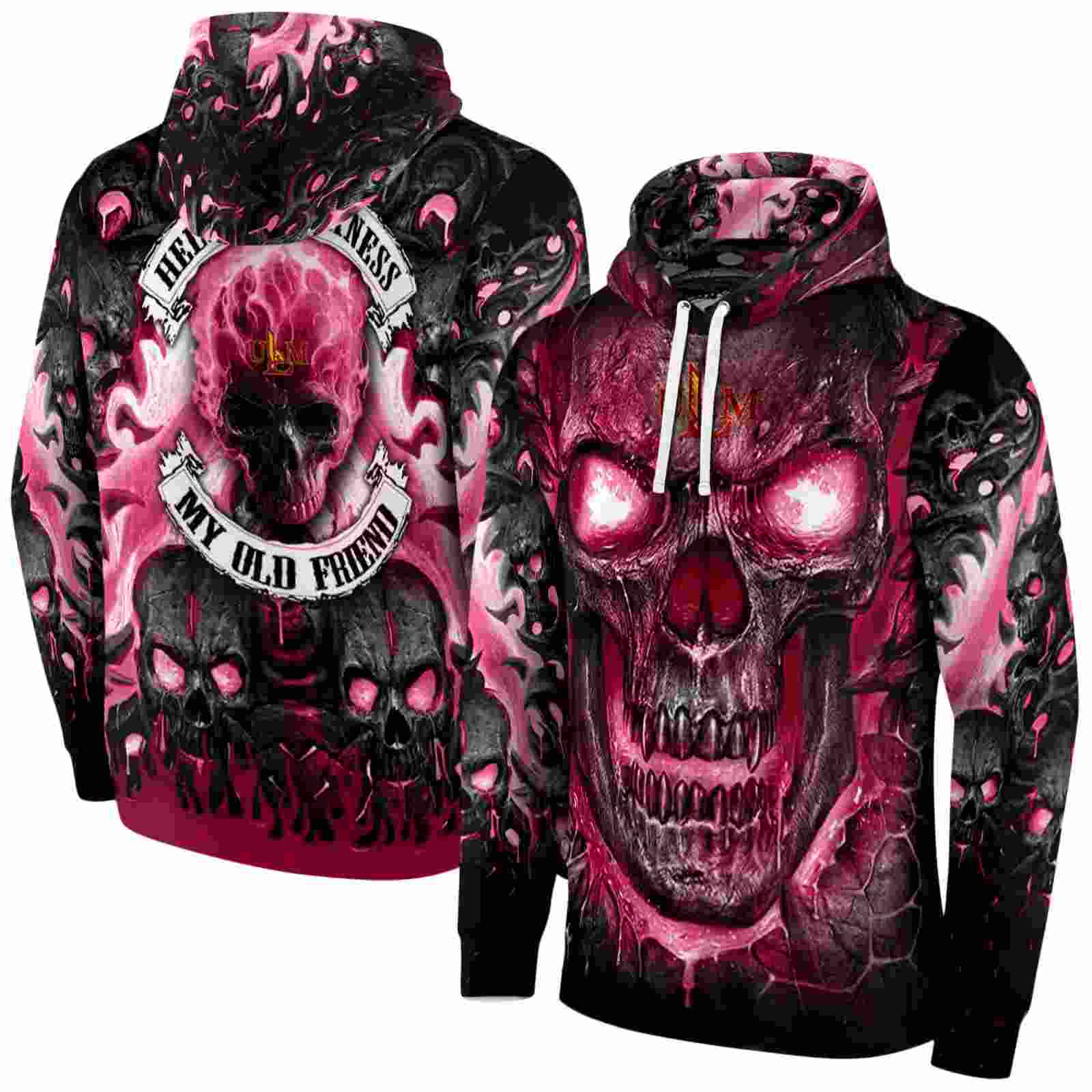 louisiana monroe warhawks demonic skull red black hoodie fashion forward