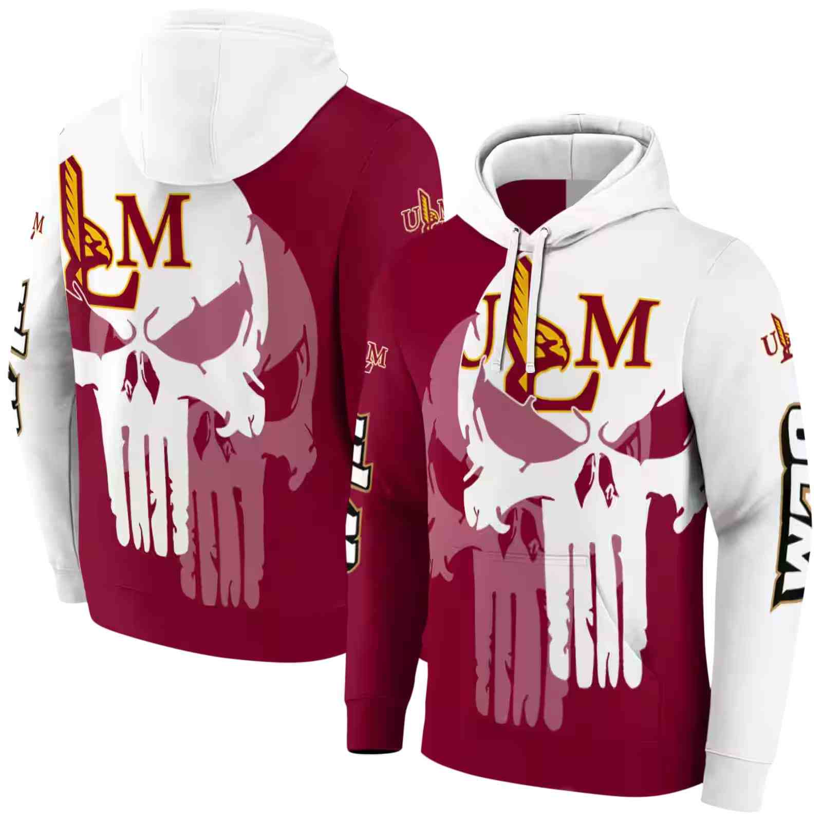 louisiana monroe warhawks graphic punisher red white hoodie fashion forward