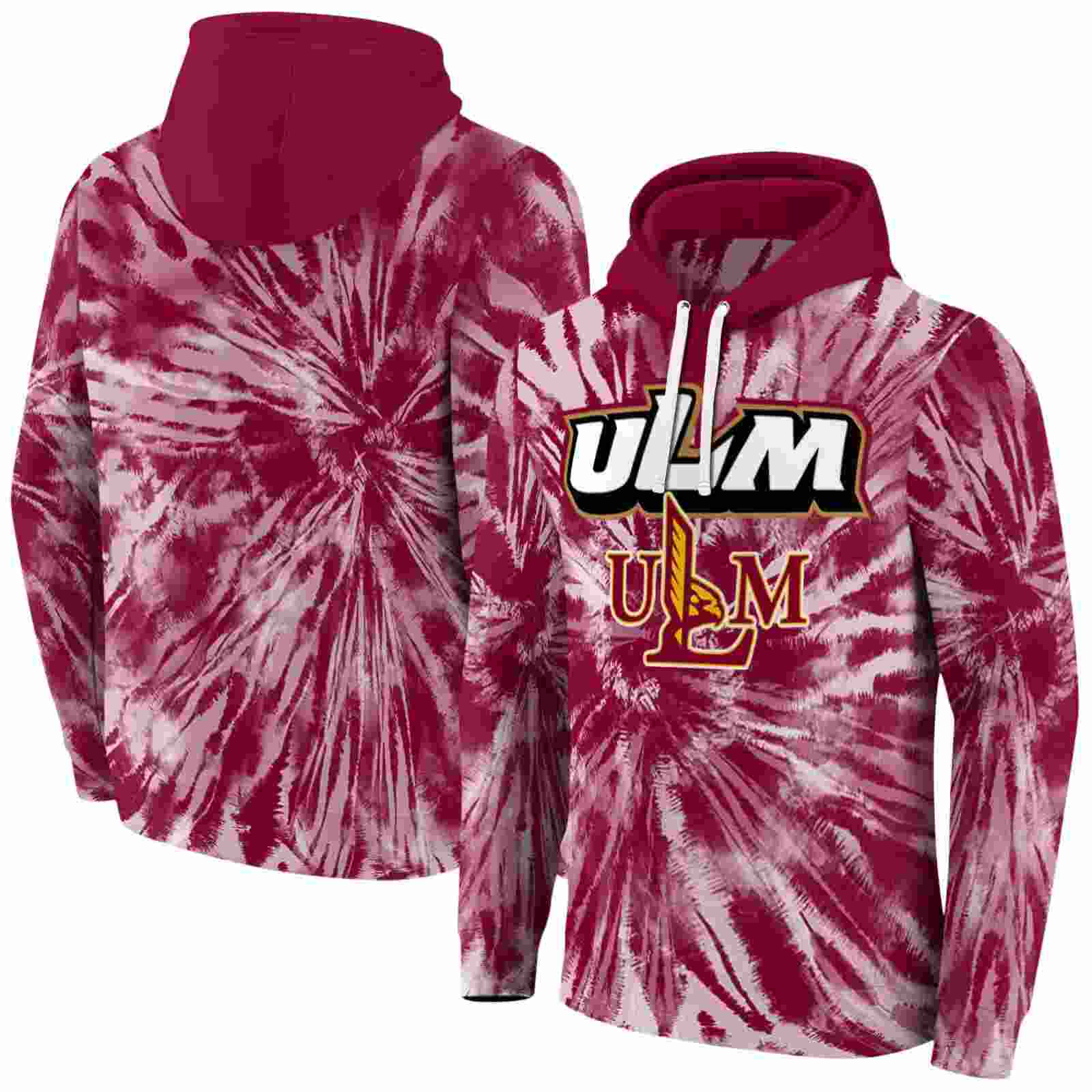 louisiana monroe warhawks tie dye pattern red hoodie fashion forward