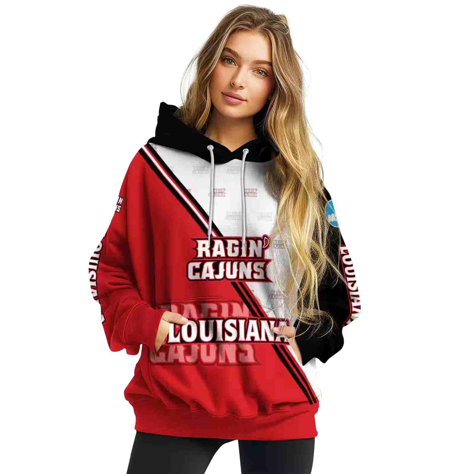 louisiana ragin cajuns diagonal stripe red white hoodie high quality