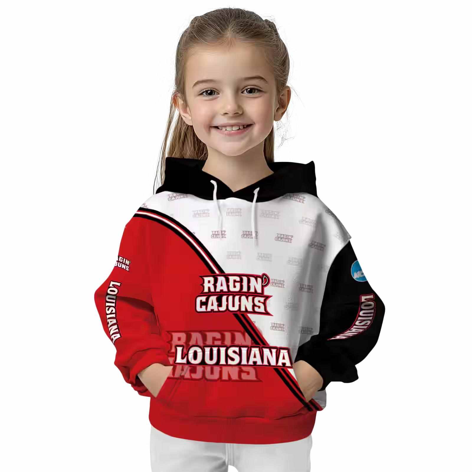 louisiana ragin cajuns diagonal stripe red white hoodie top rated