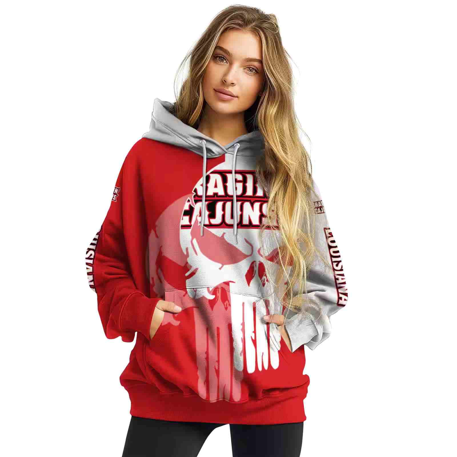 louisiana ragin cajuns graphic punisher red white hoodie high quality