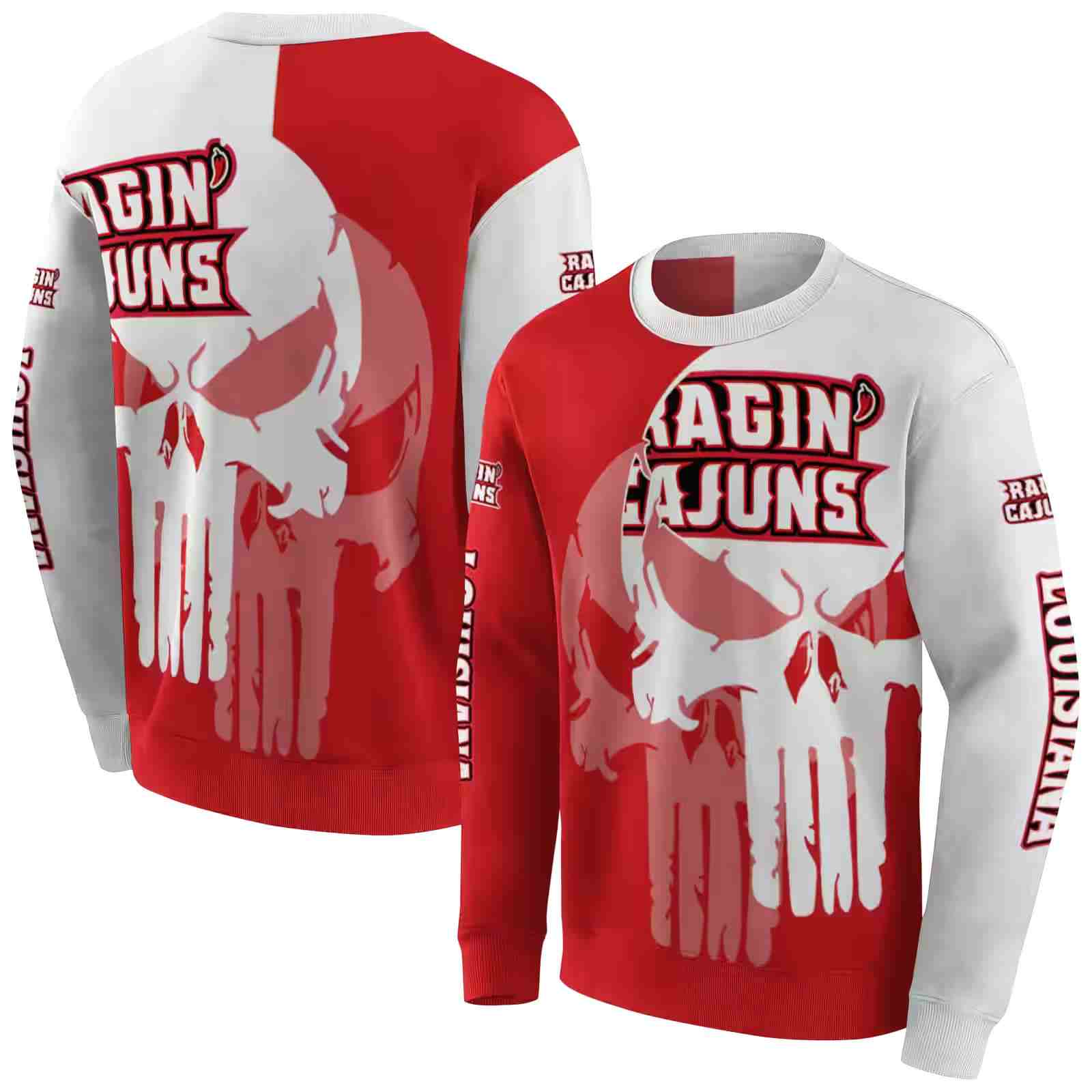 louisiana ragin cajuns graphic punisher red white hoodie premium grade