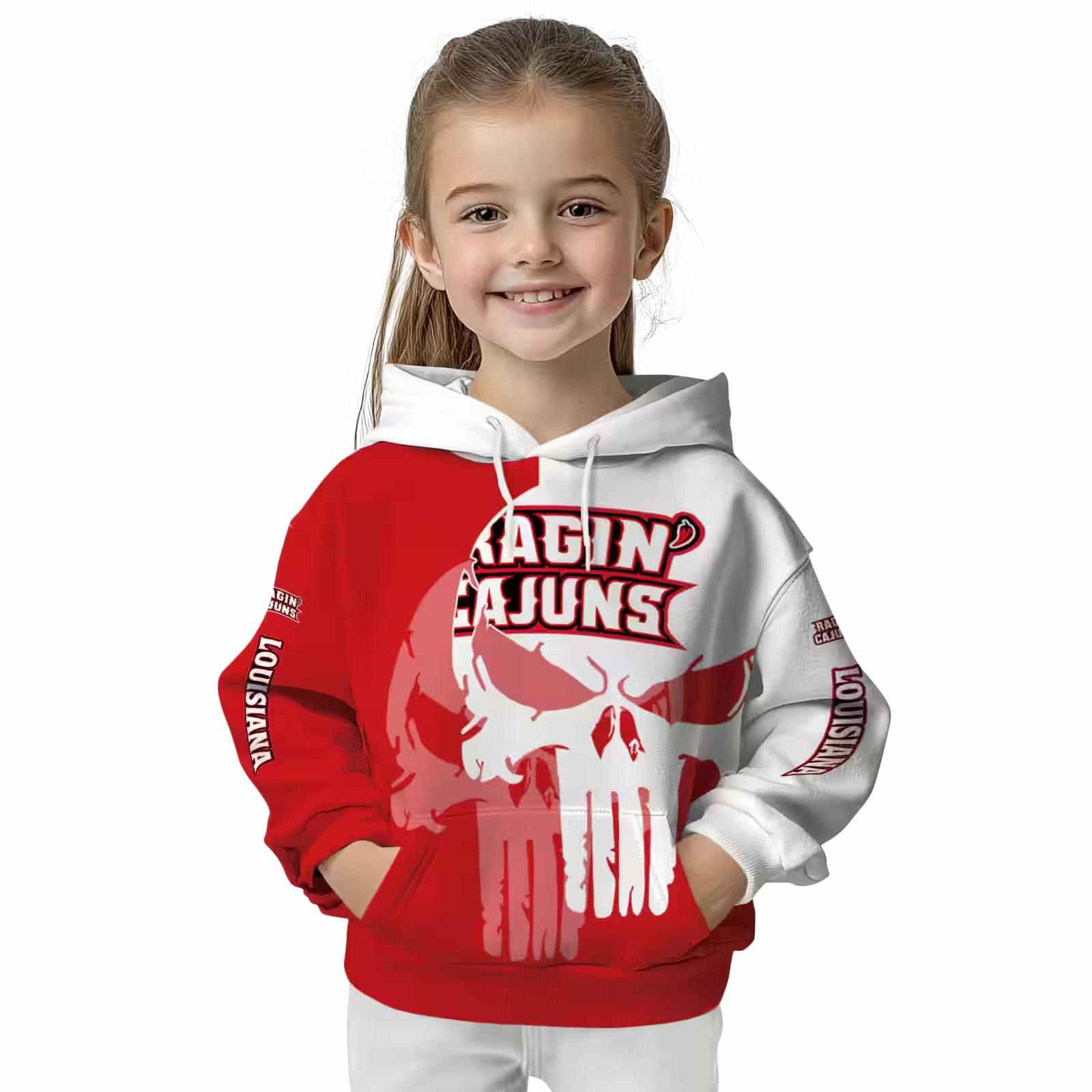 louisiana ragin cajuns graphic punisher red white hoodie top rated