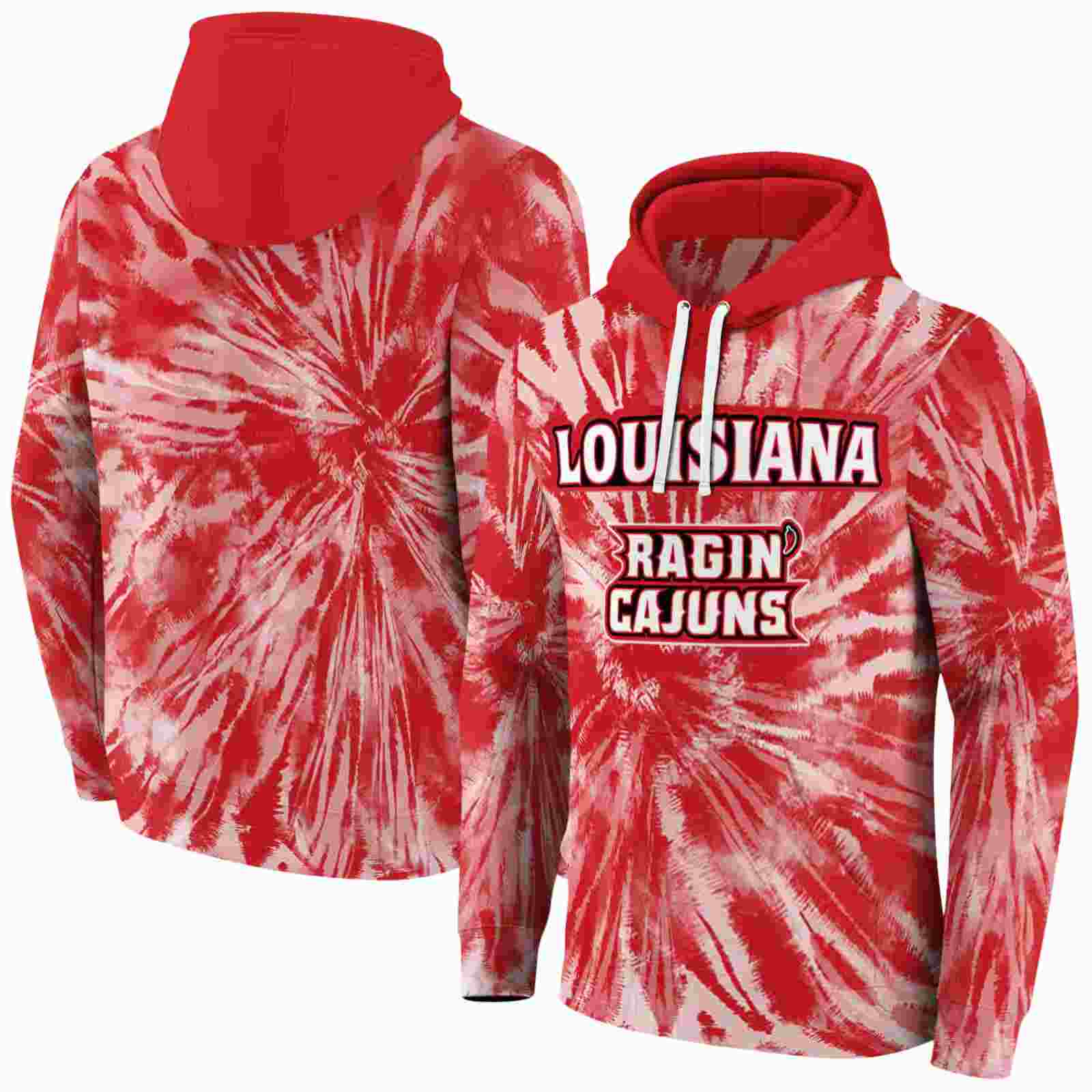 louisiana ragin cajuns tie dye pattern red hoodie fashion forward
