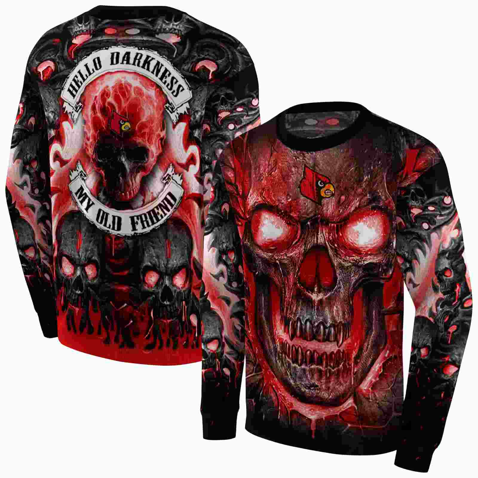 louisville cardinals demonic skull red black hoodie premium grade