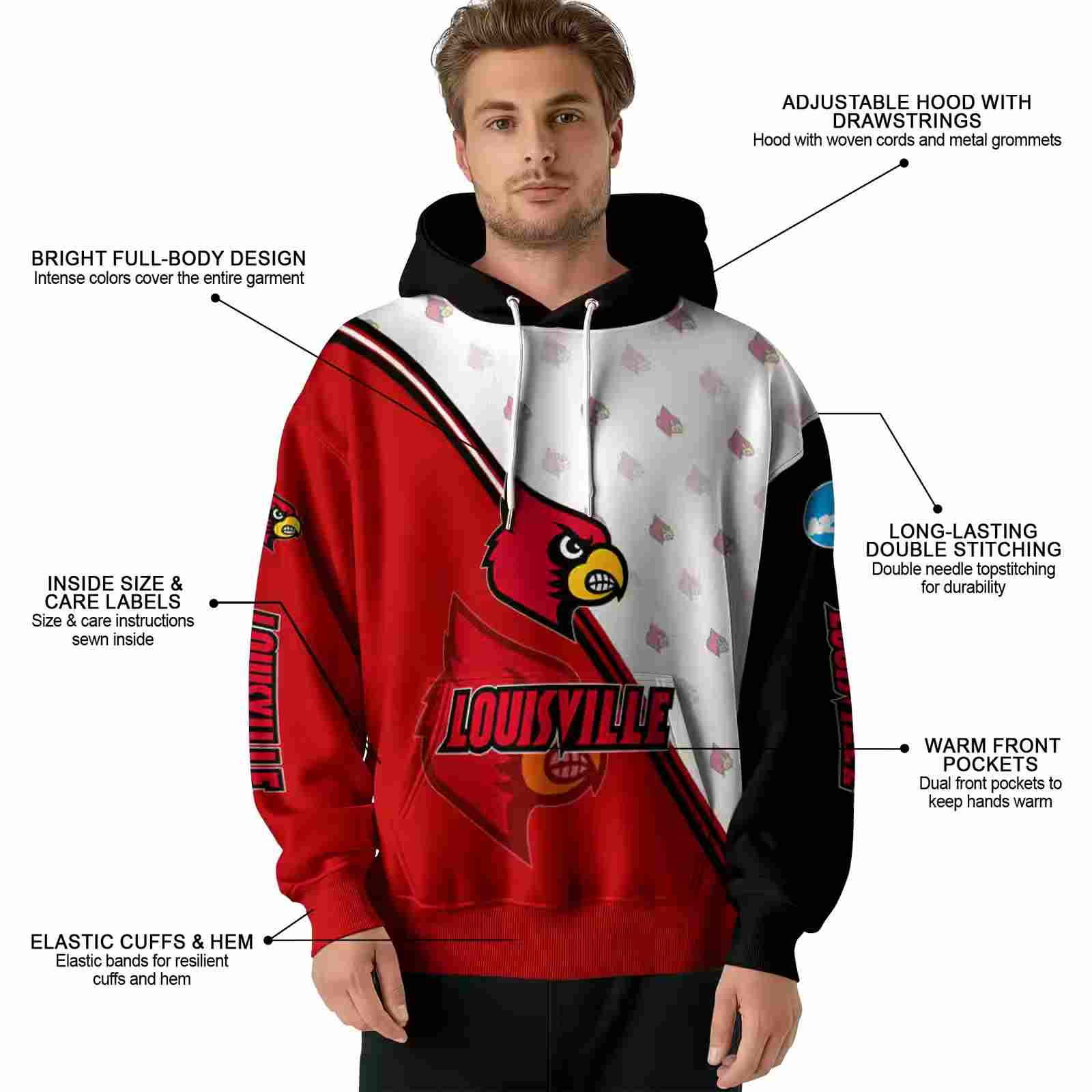 louisville cardinals diagonal stripe red white hoodie latest model