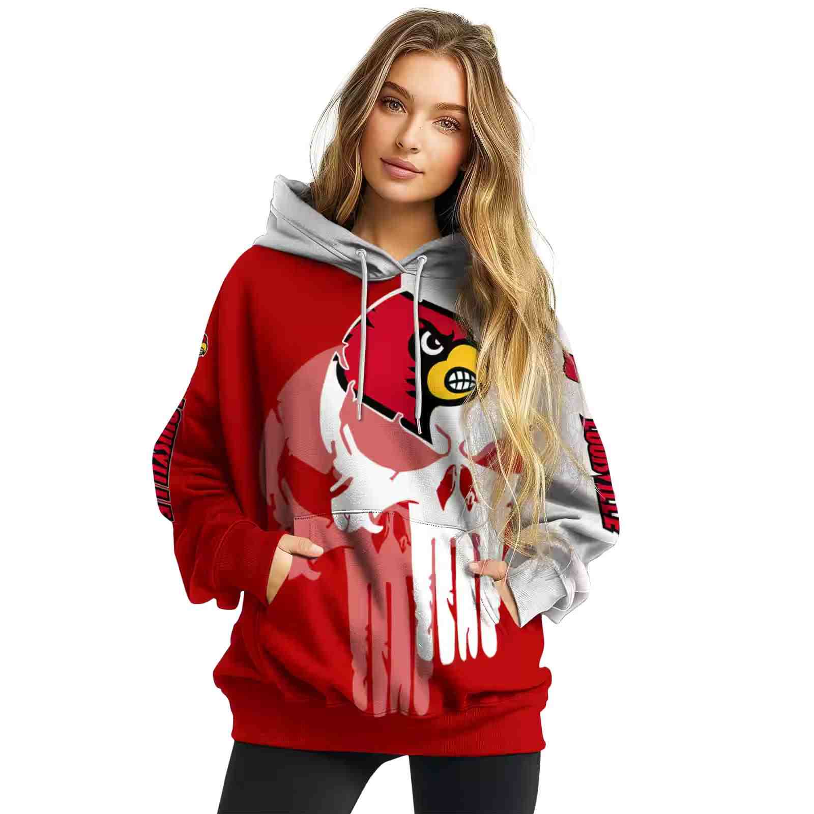 louisville cardinals graphic punisher red white hoodie high quality