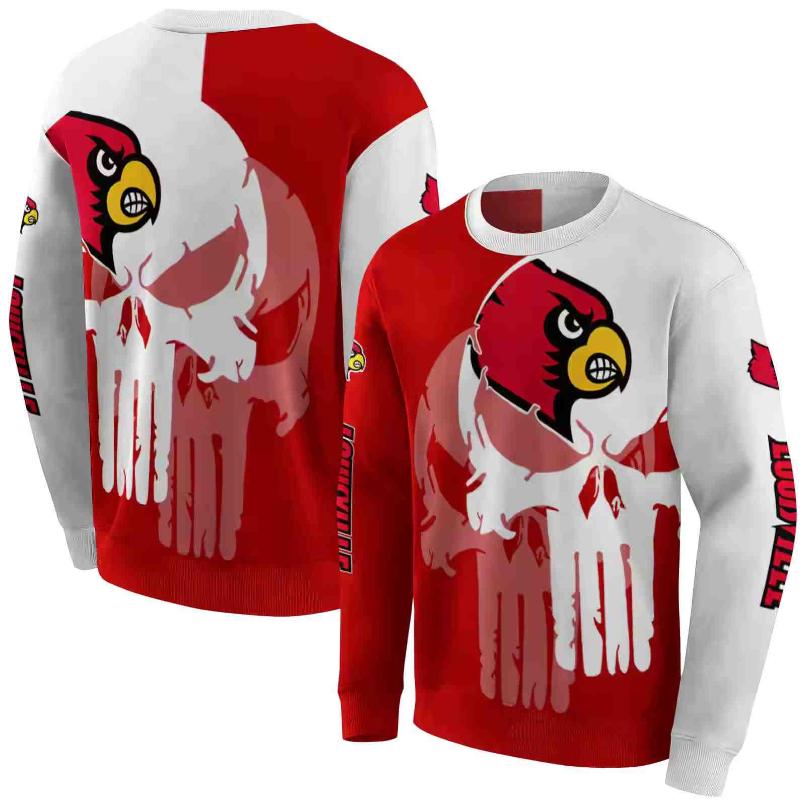 louisville cardinals graphic punisher red white hoodie premium grade