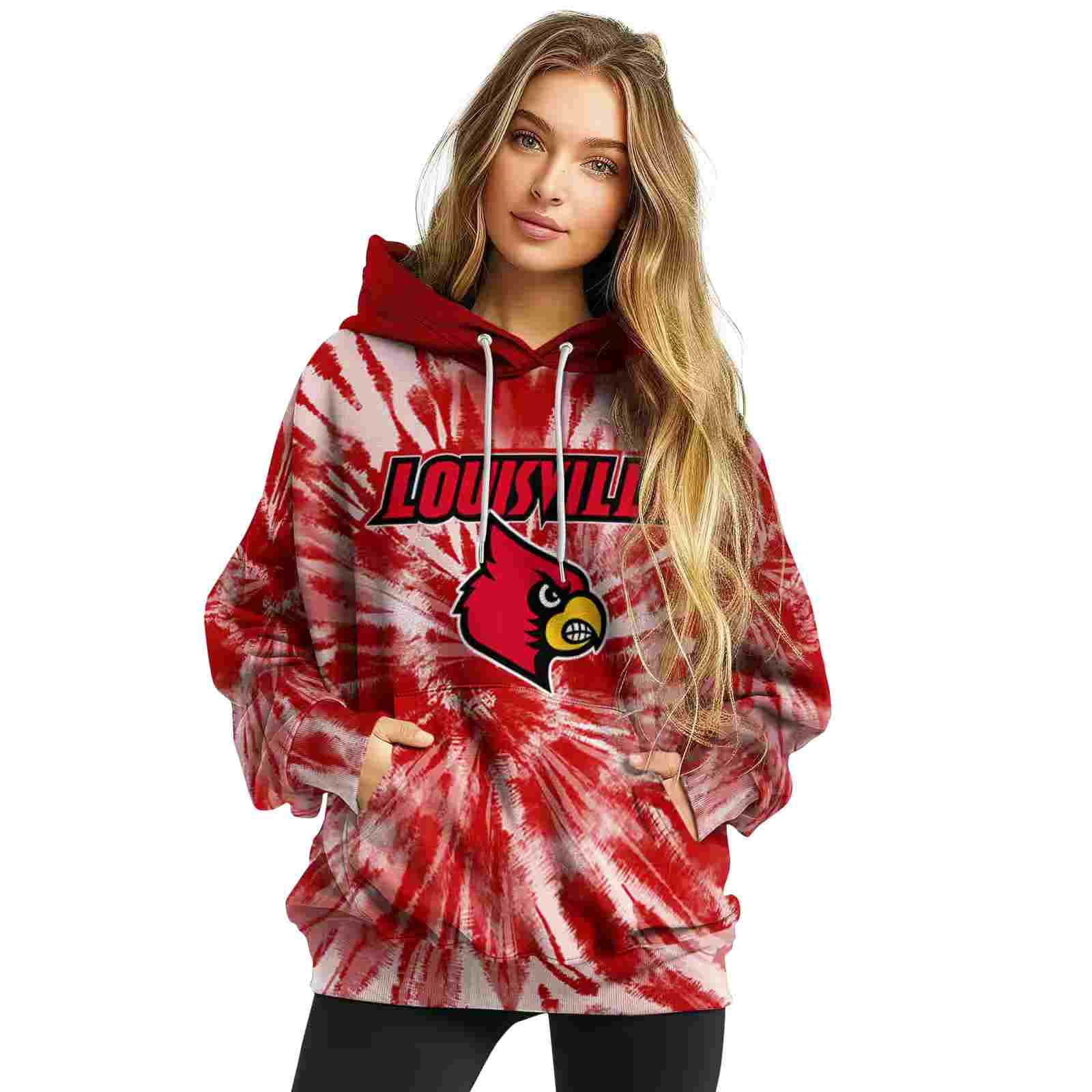 louisville cardinals tie dye pattern red hoodie high quality