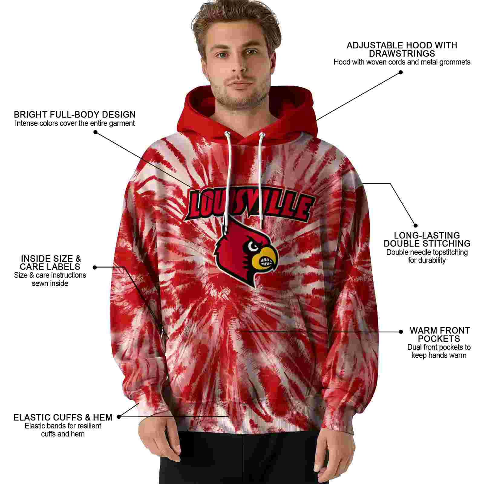 louisville cardinals tie dye pattern red hoodie latest model