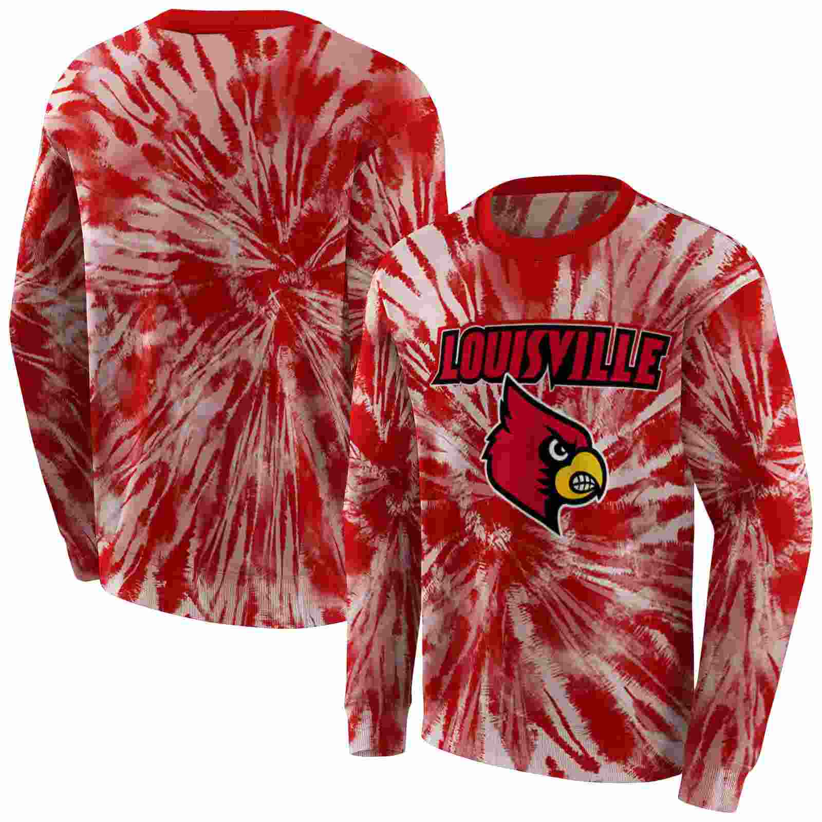 louisville cardinals tie dye pattern red hoodie premium grade