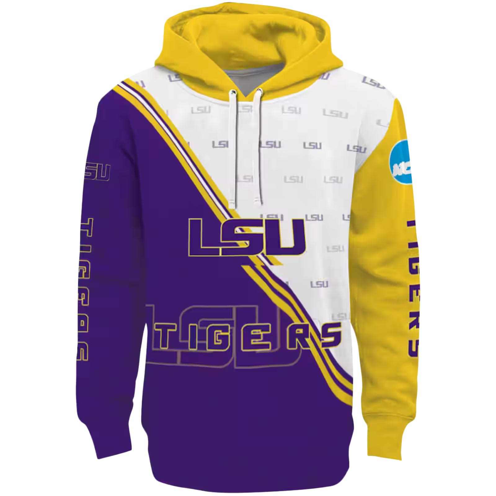 LSU Tigers Diagonal Stripe Purple White Hoodie