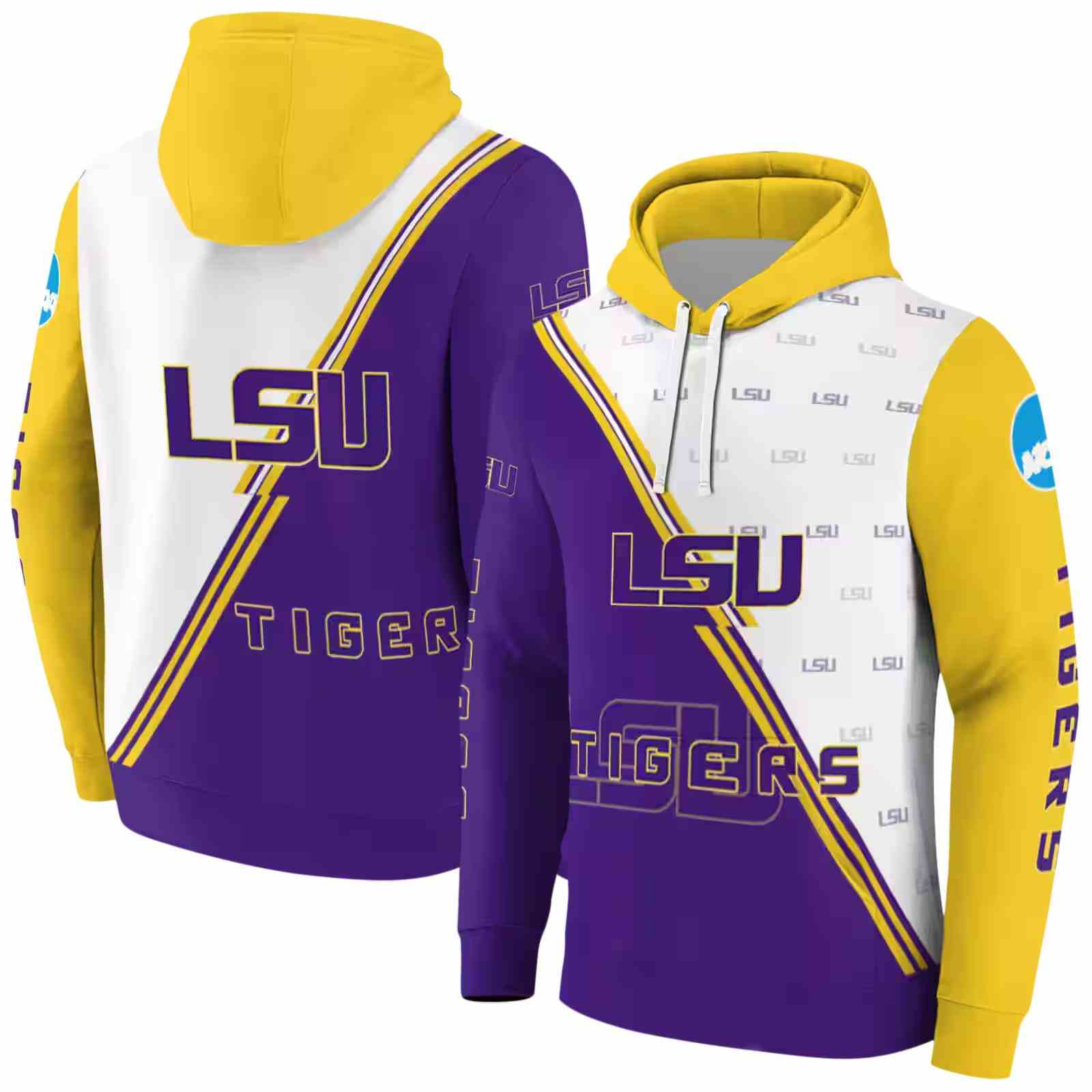 lsu tigers diagonal stripe purple white hoodie fashion forward