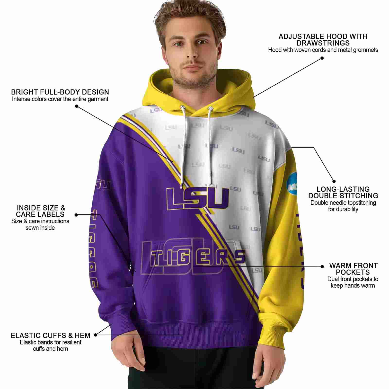 lsu tigers diagonal stripe purple white hoodie latest model