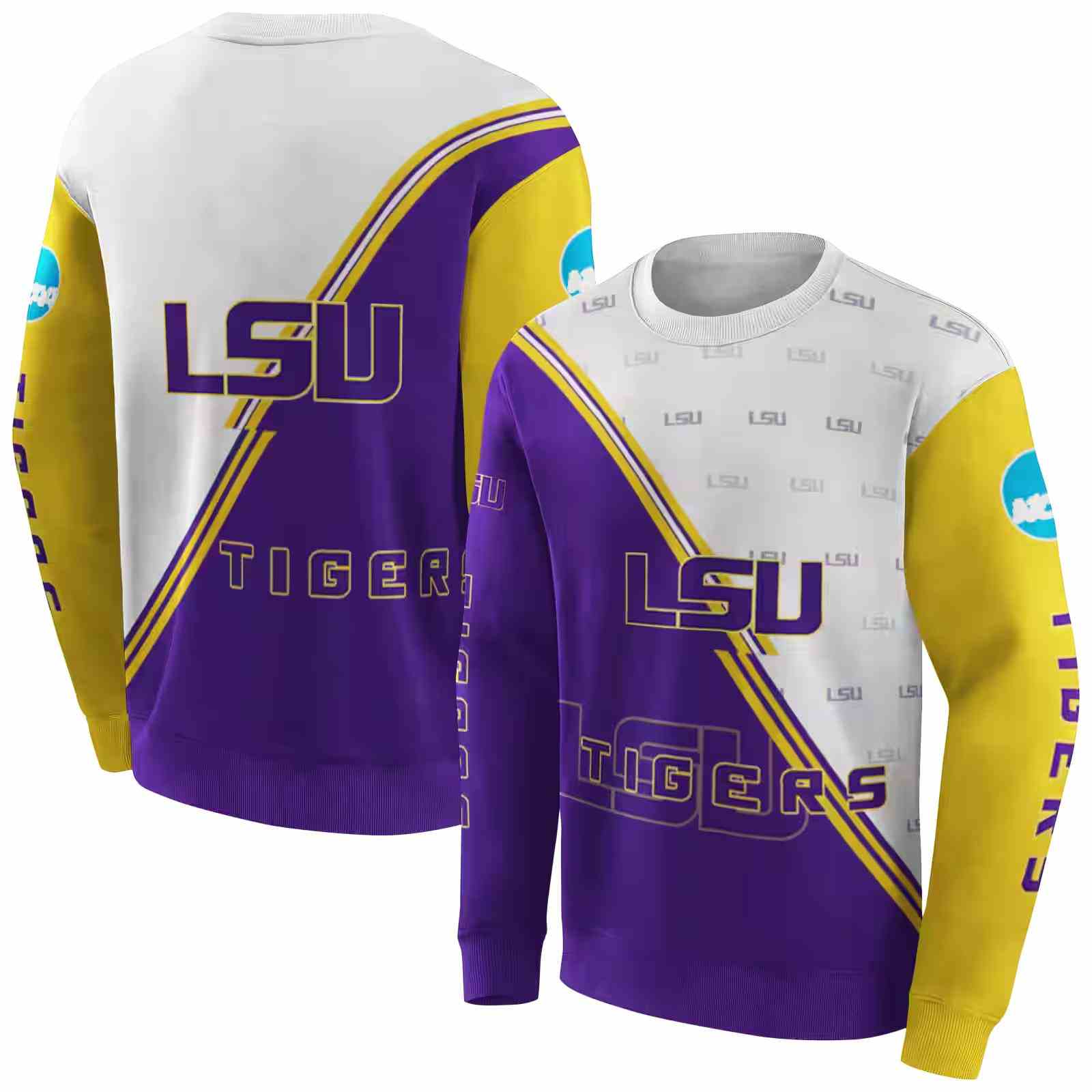 lsu tigers diagonal stripe purple white hoodie premium grade