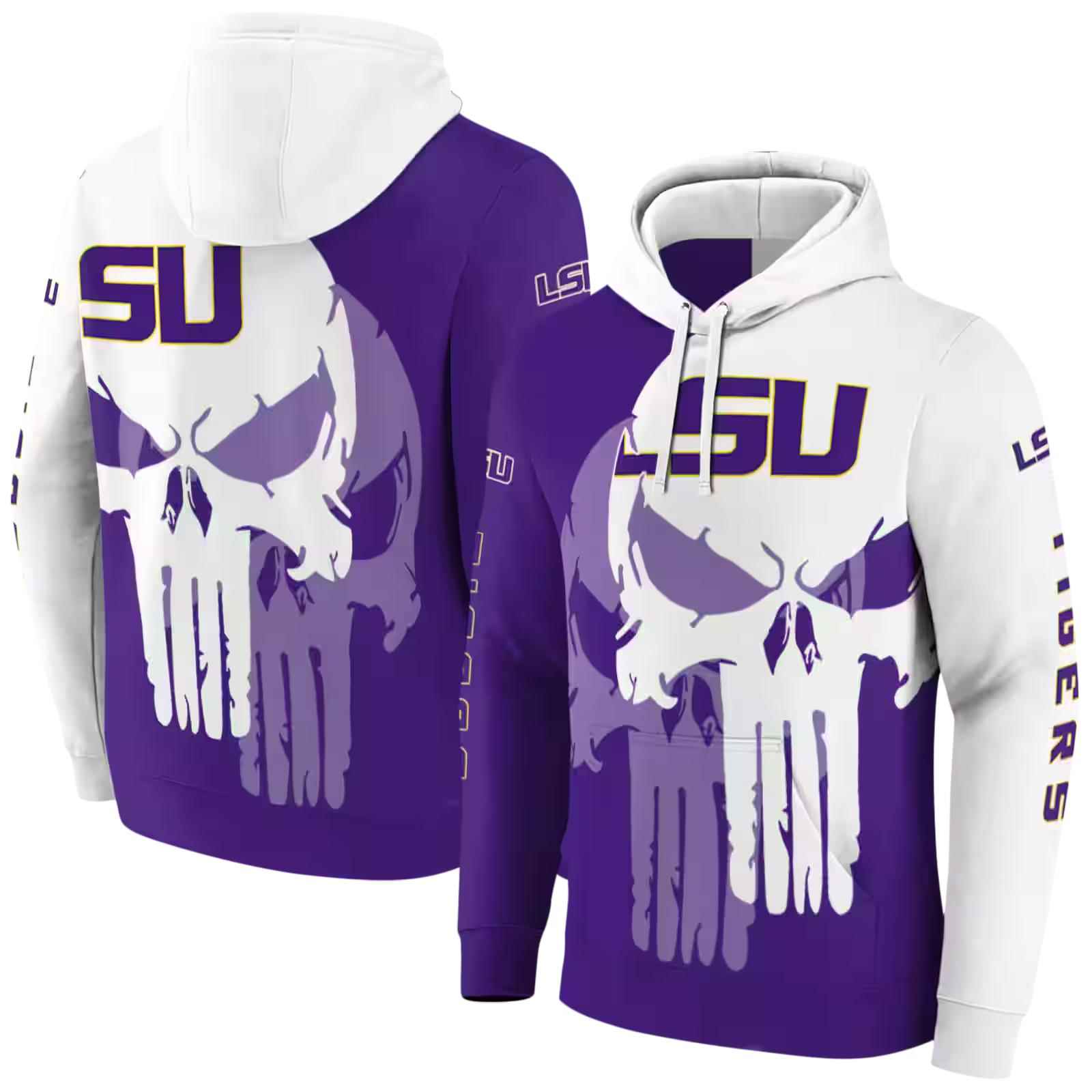 lsu tigers graphic punisher purple white hoodie fashion forward