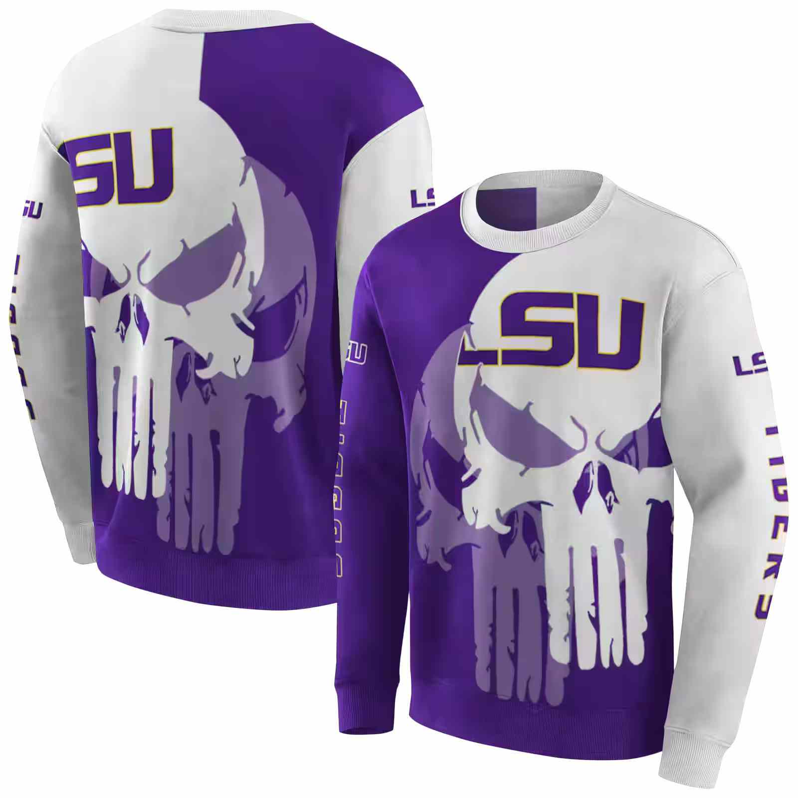 lsu tigers graphic punisher purple white hoodie premium grade