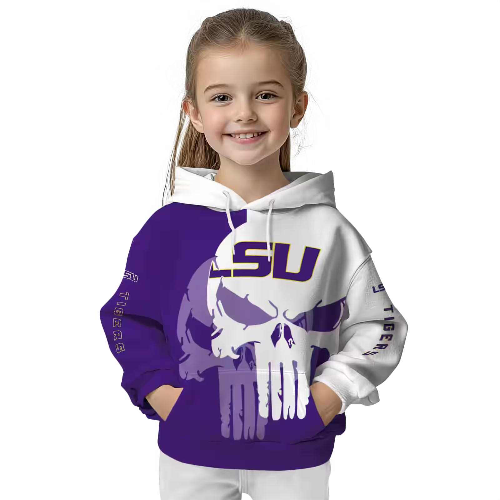 lsu tigers graphic punisher purple white hoodie top rated