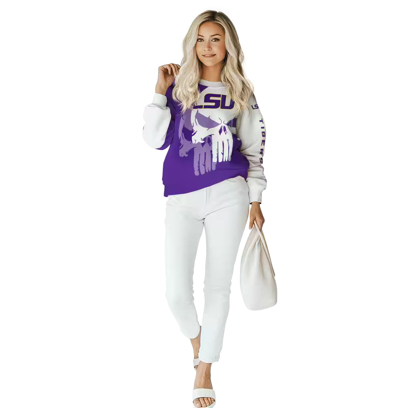 lsu tigers graphic punisher purple white hoodie trendy