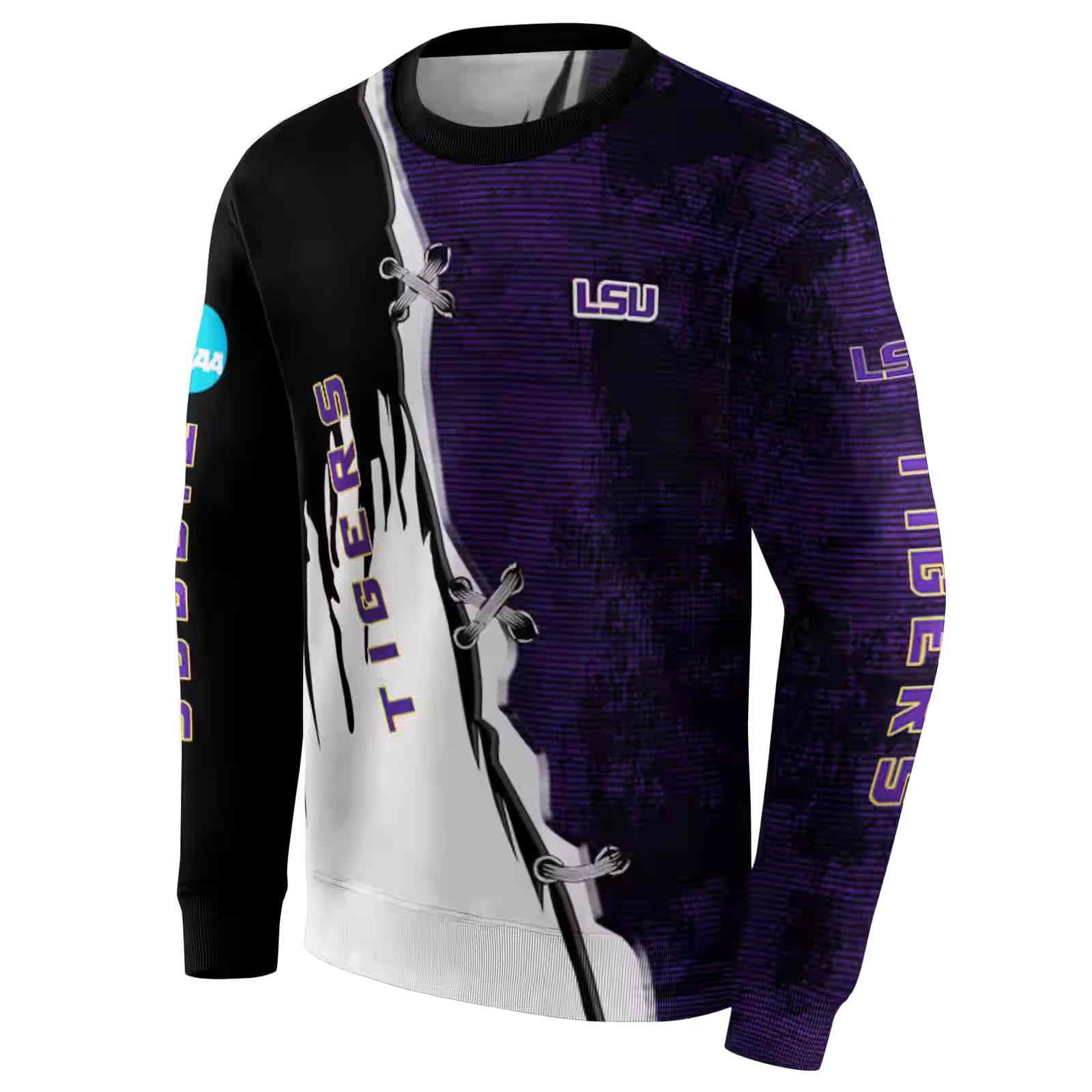 lsu tigers ripped pattern purple black white hoodie new arrival