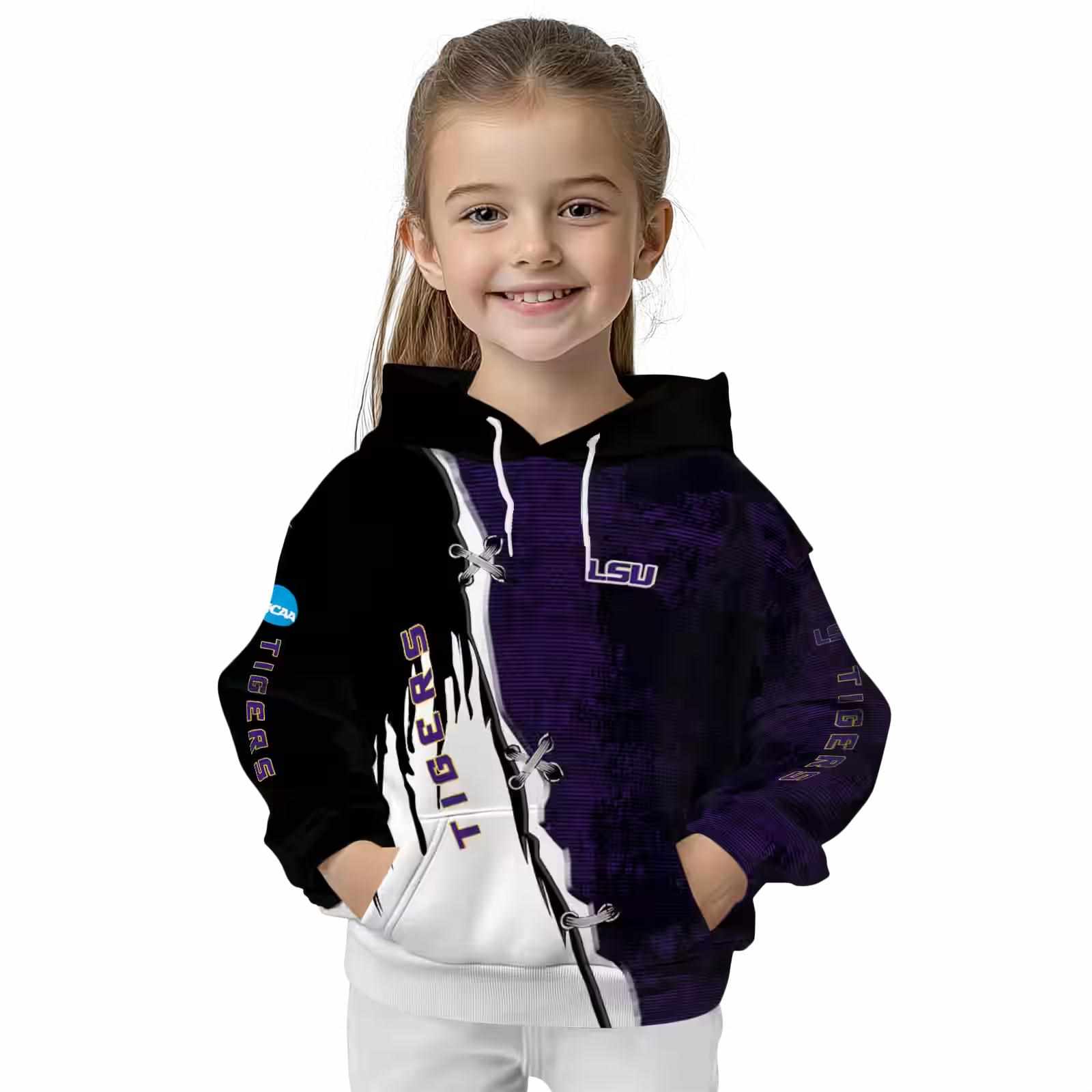 lsu tigers ripped pattern purple black white hoodie top rated