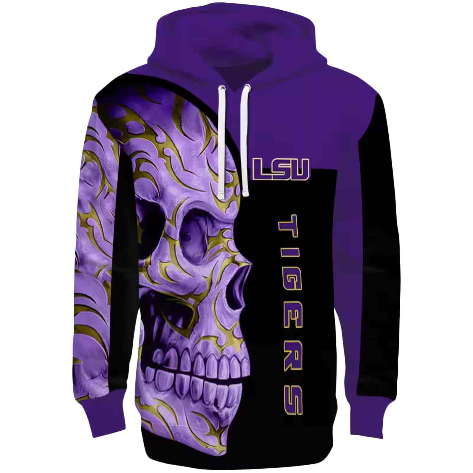 LSU Tigers Skull Motif Purple Black Hoodie