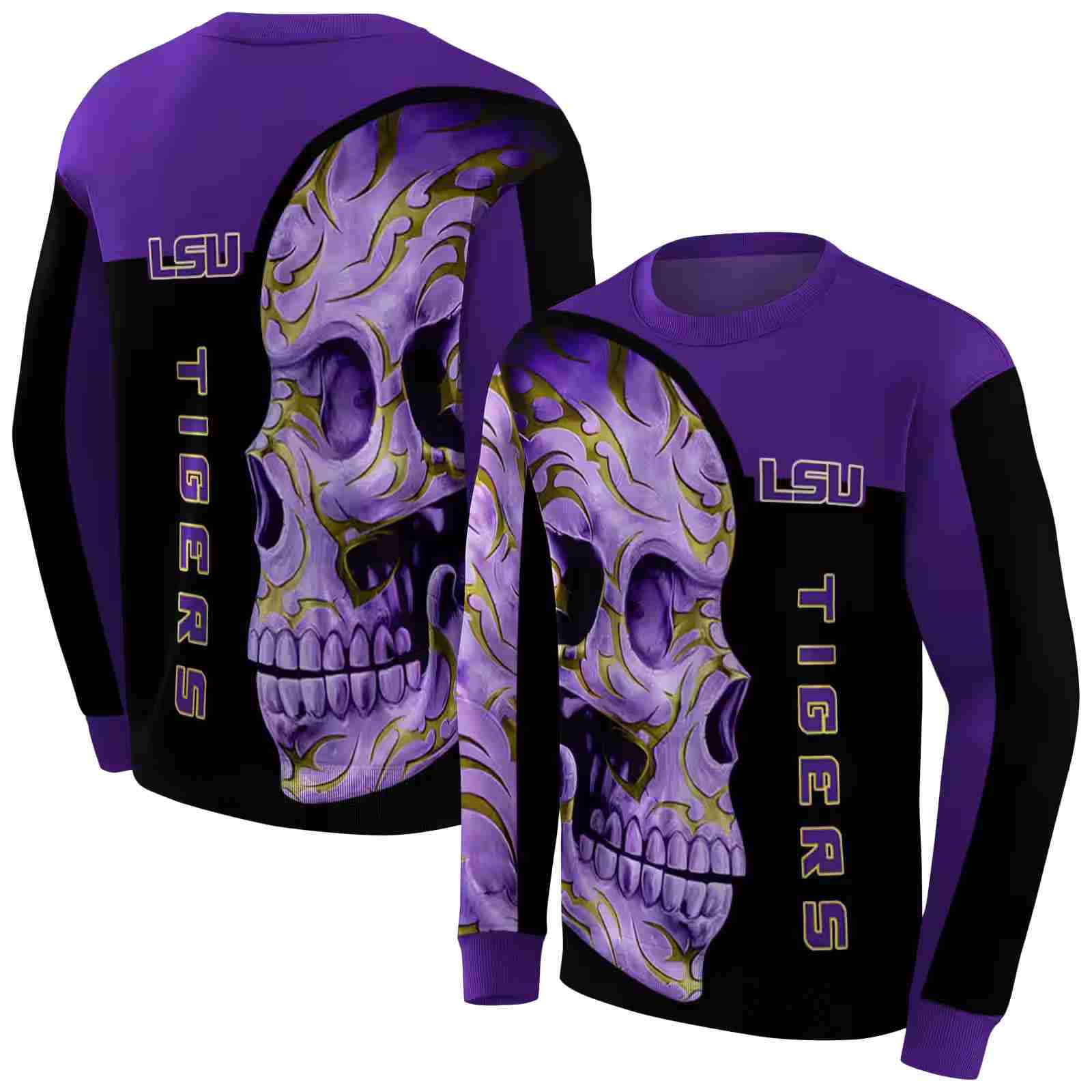 lsu tigers skull motif purple black hoodie premium grade