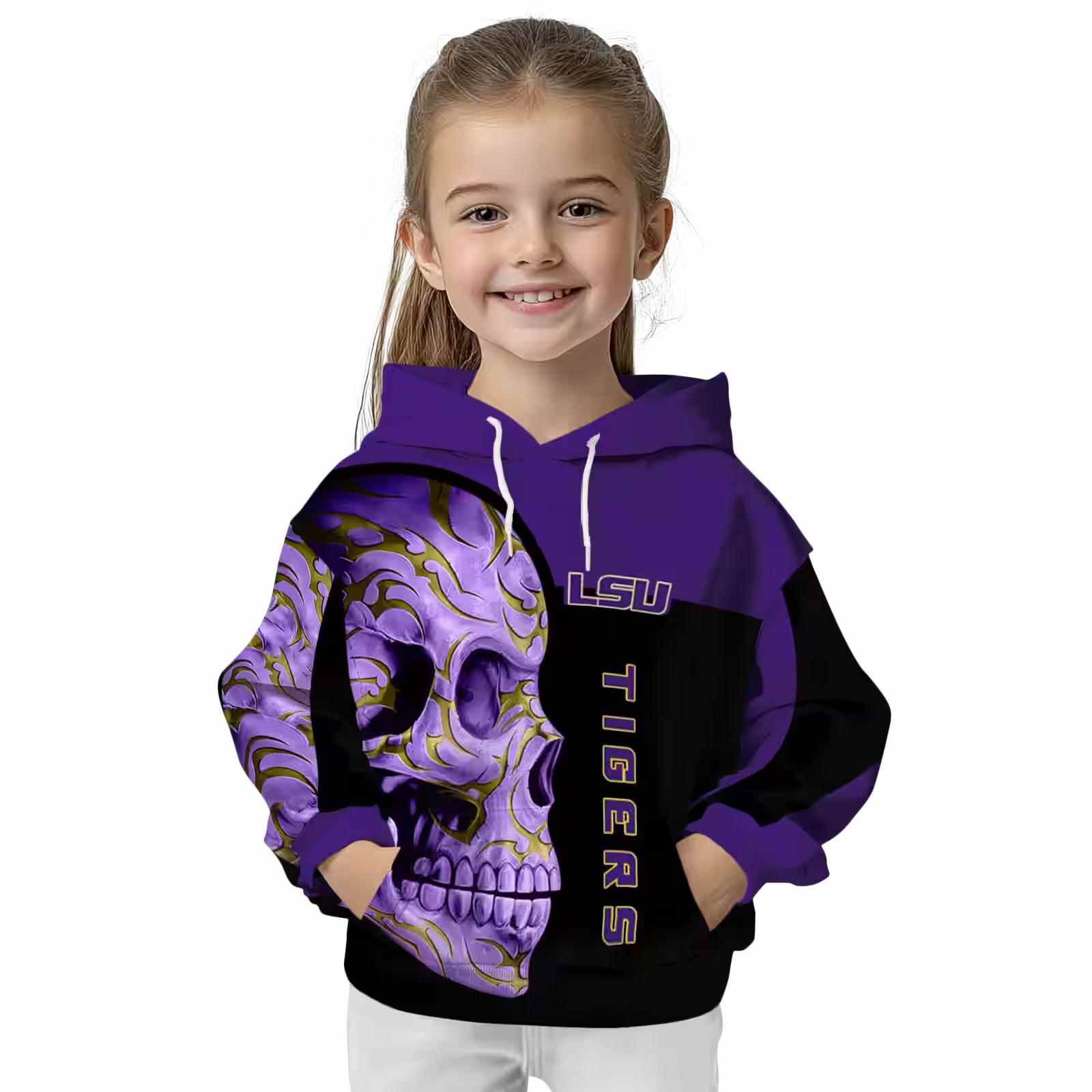 lsu tigers skull motif purple black hoodie top rated