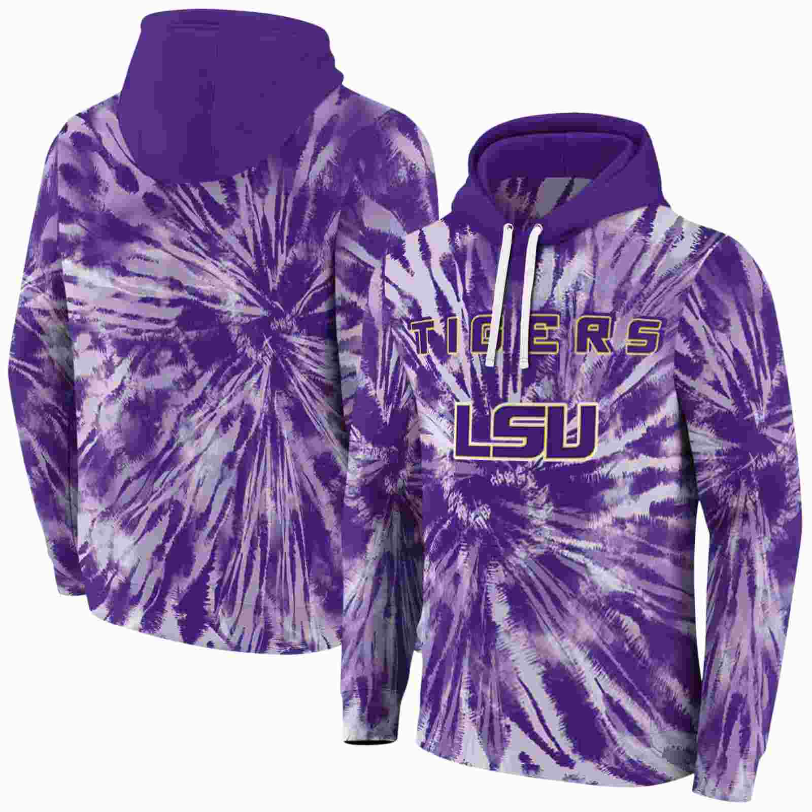 lsu tigers tie dye pattern purple hoodie fashion forward