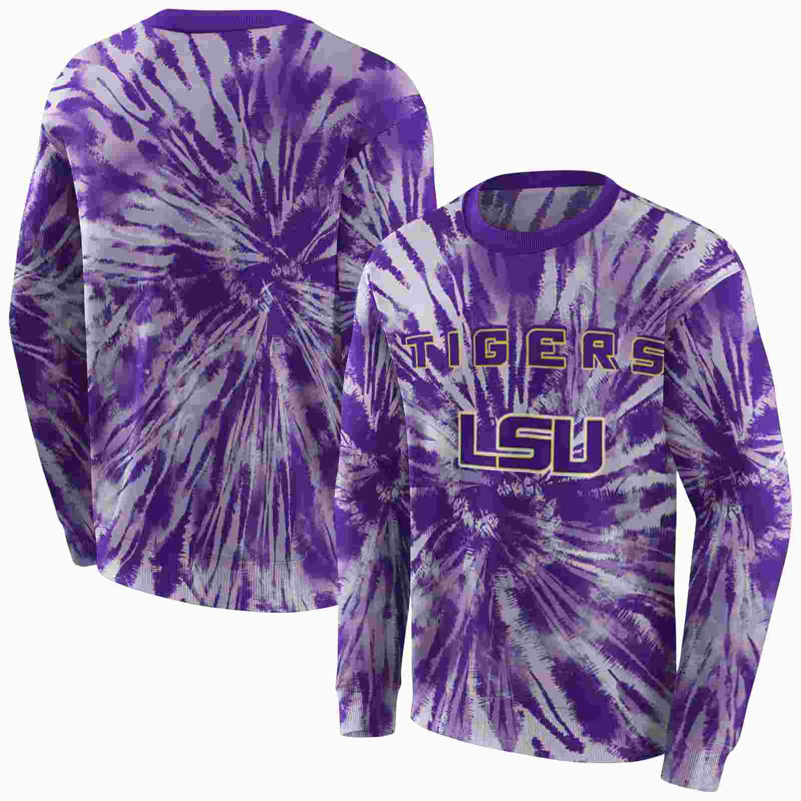 lsu tigers tie dye pattern purple hoodie premium grade