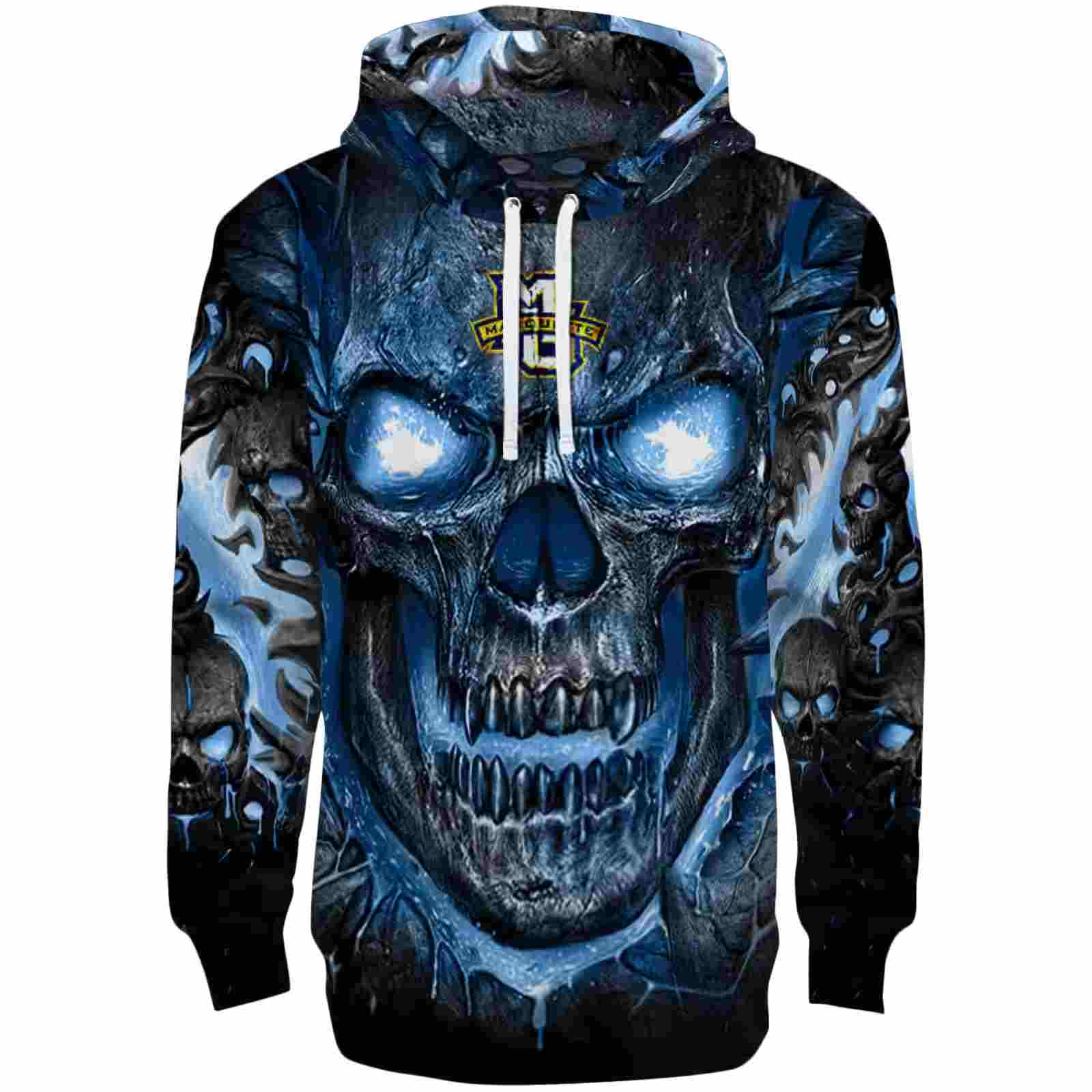 Marquette Golden Eagles Demonic Skull Blue Black Hoodie