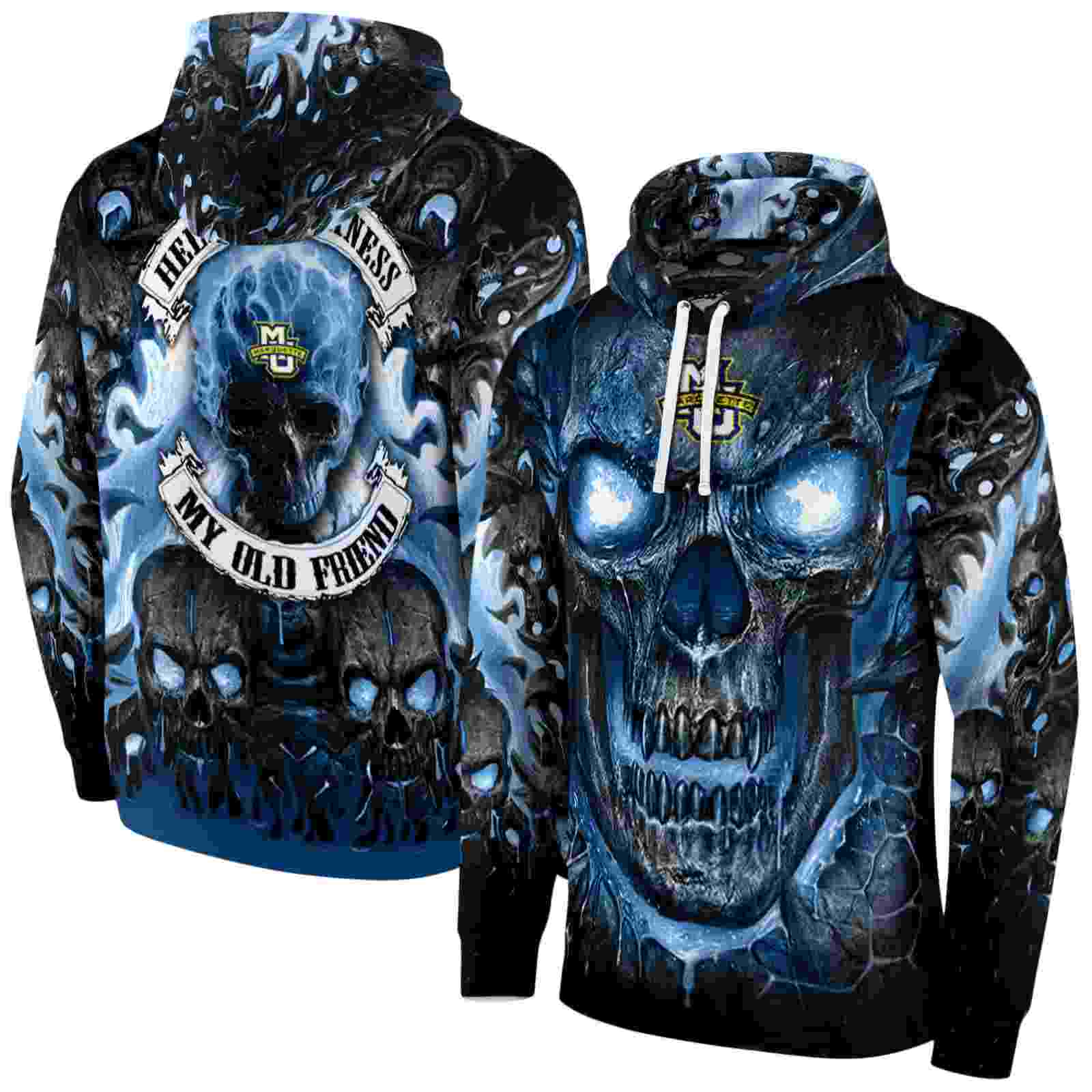 marquette golden eagles demonic skull blue black hoodie fashion forward